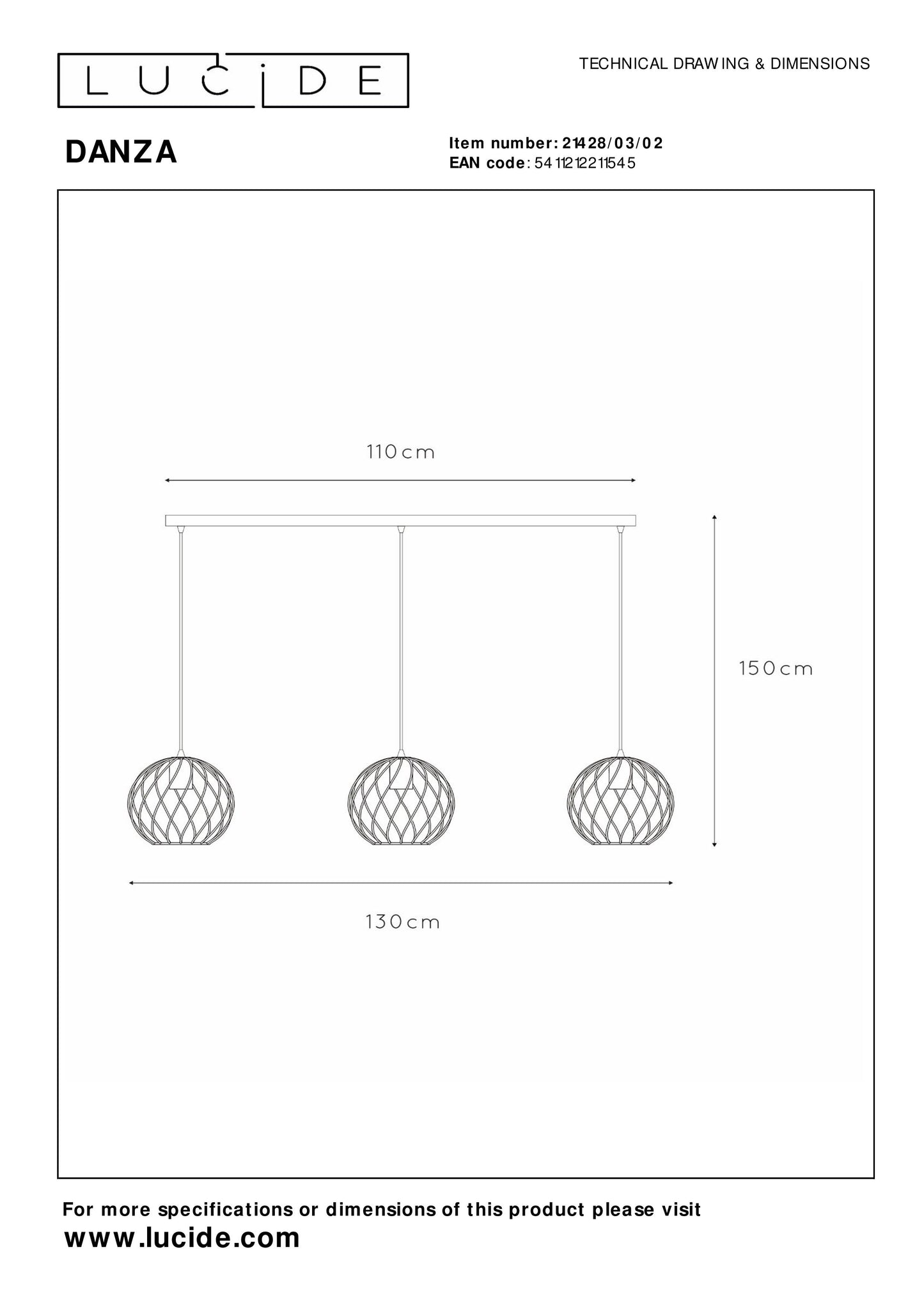 Lucide DANZA - Pendant light - 3xE27 - Matt Gold / Brass