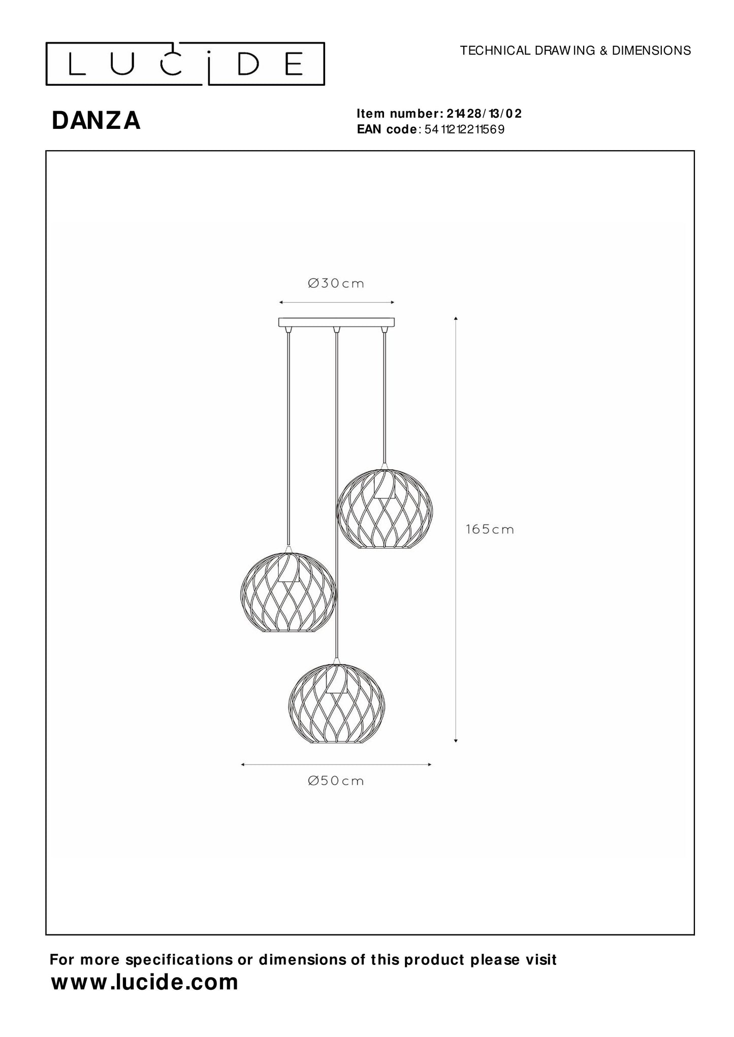 Lucide DANZA - Pendant light - Ø 50 cm - 3xE27 - Matt Gold / Brass