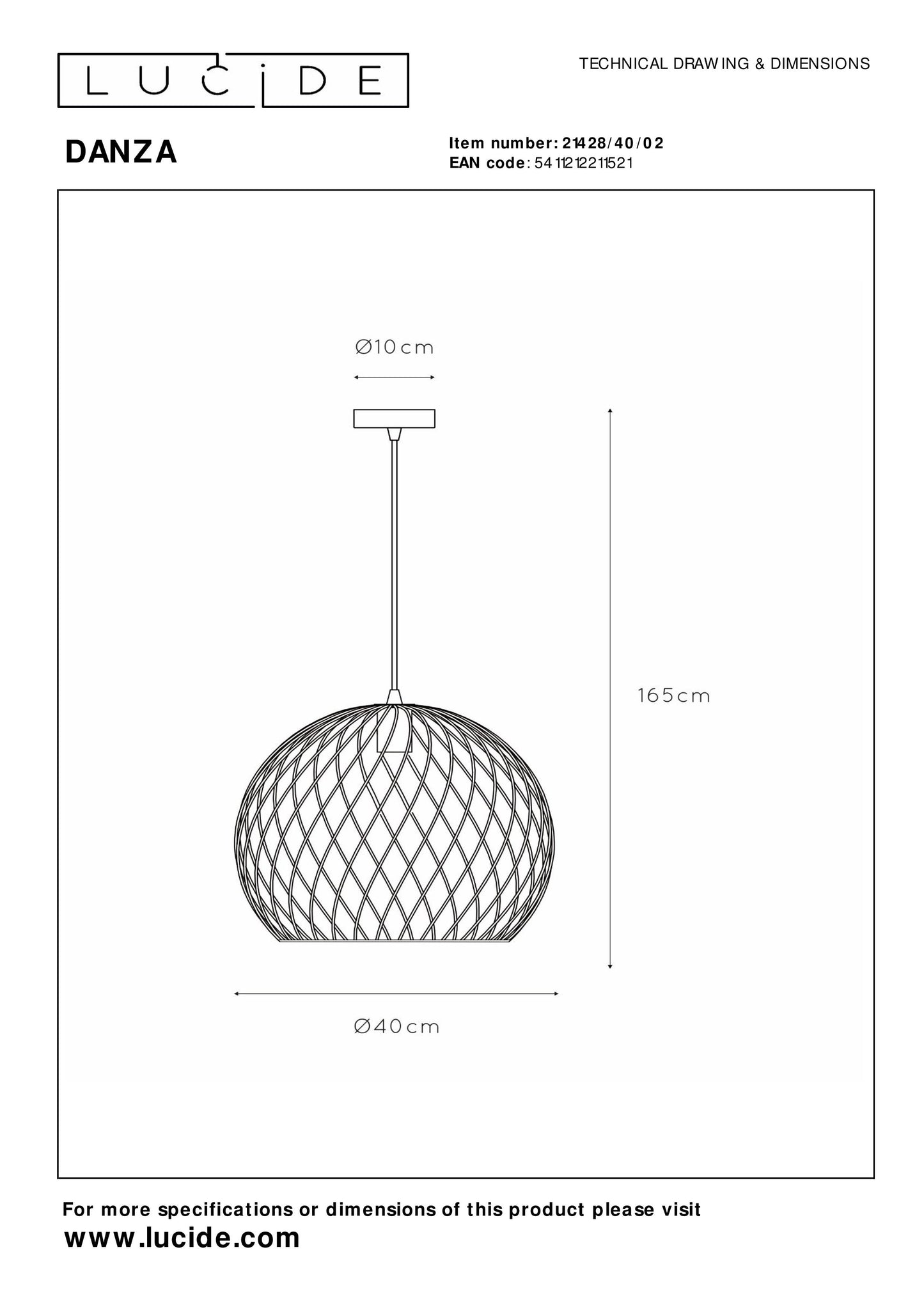 Lucide DANZA - Pendant light - Ø 40 cm - 1xE27 - Matt Gold / Brass