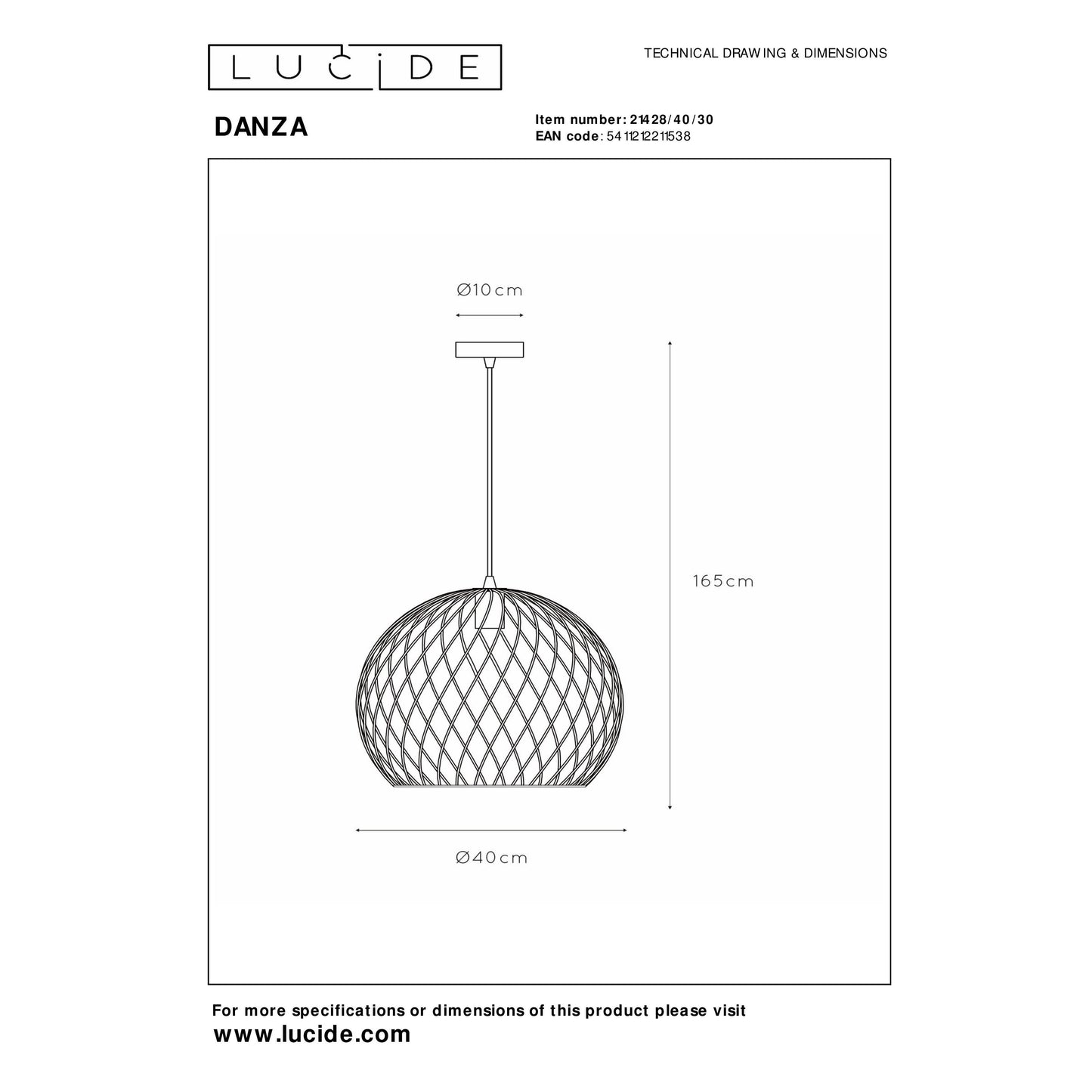 Lucide DANZA - Pendant light - Ø 40 cm - 1xE27 - Black