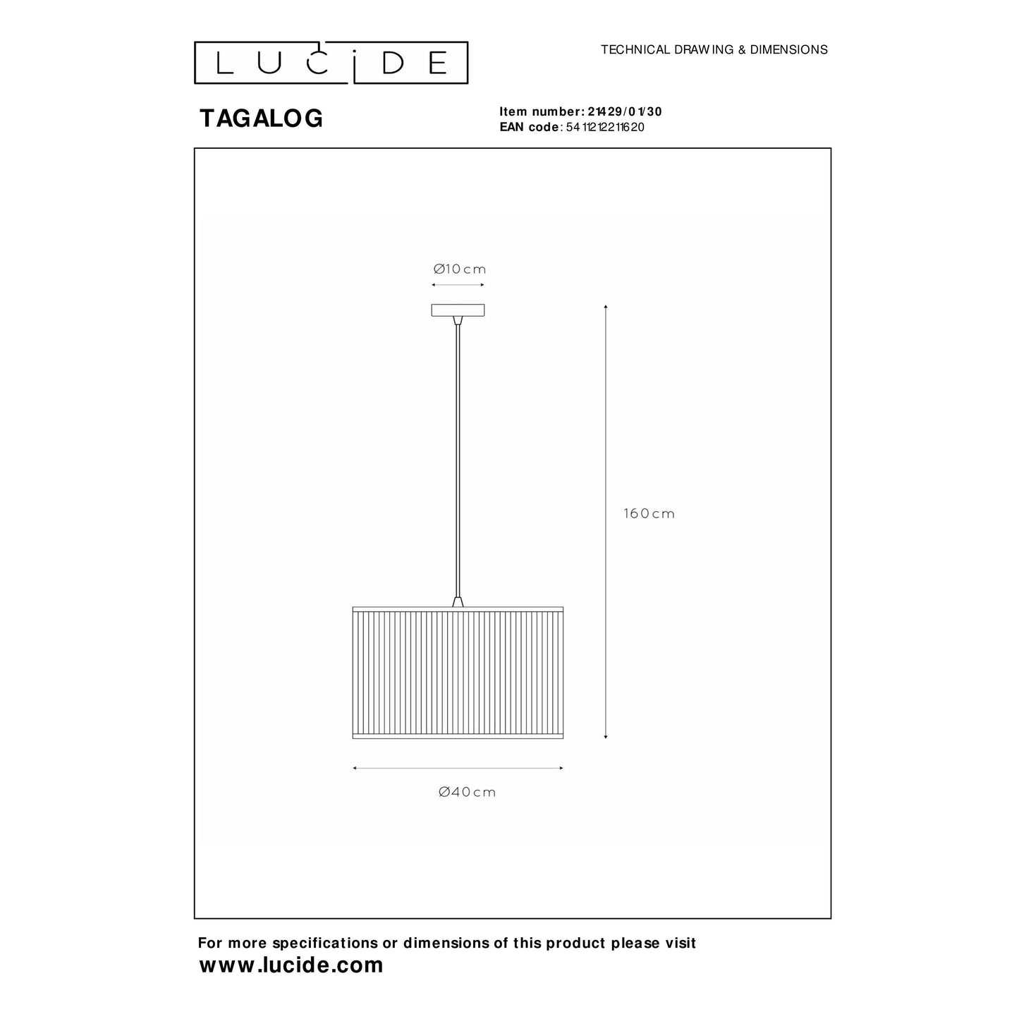 Lucide TAGALOG - Pendant light - Ø 40 cm - 1xE27 - Black