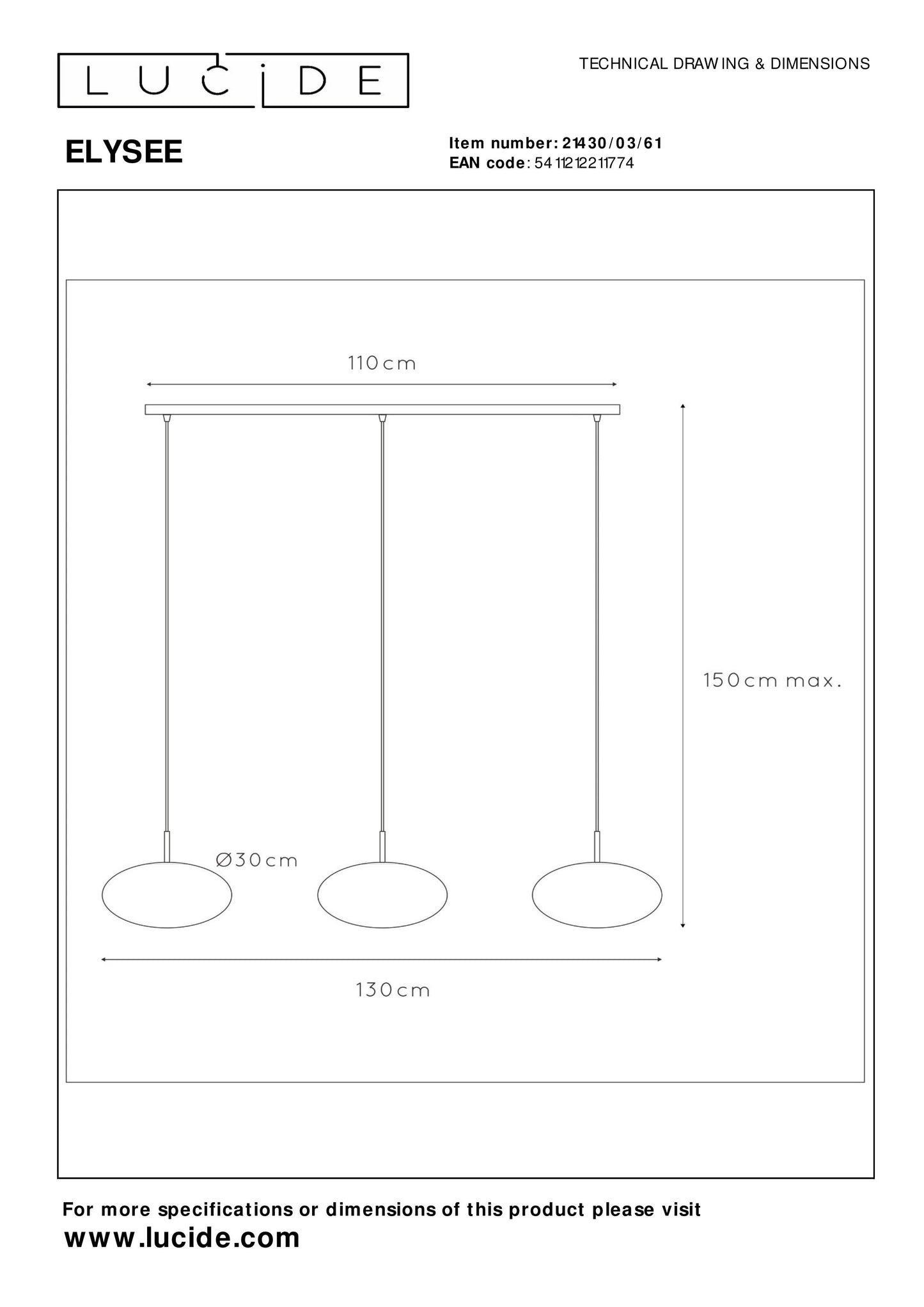 Lucide ELYSEE - Pendant light - 3xE27 - Opal