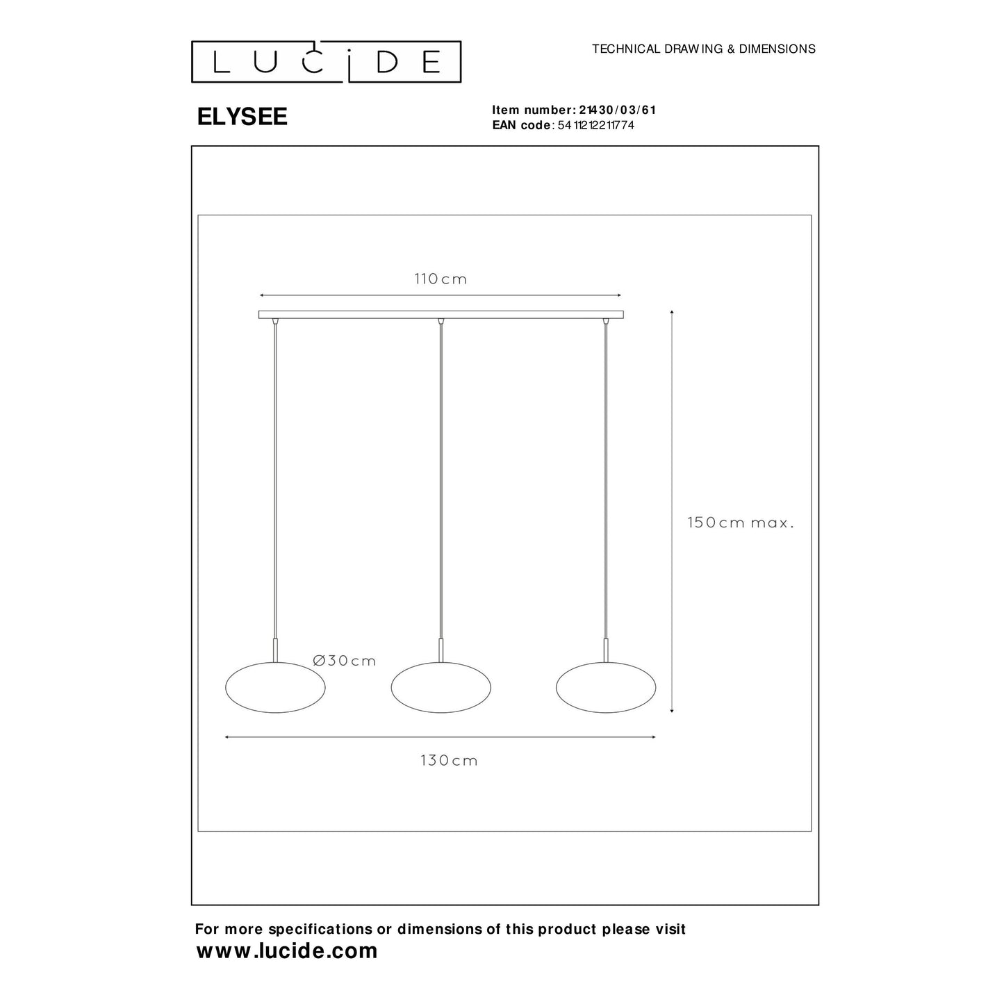 Lucide ELYSEE - Pendant light - 3xE27 - Opal