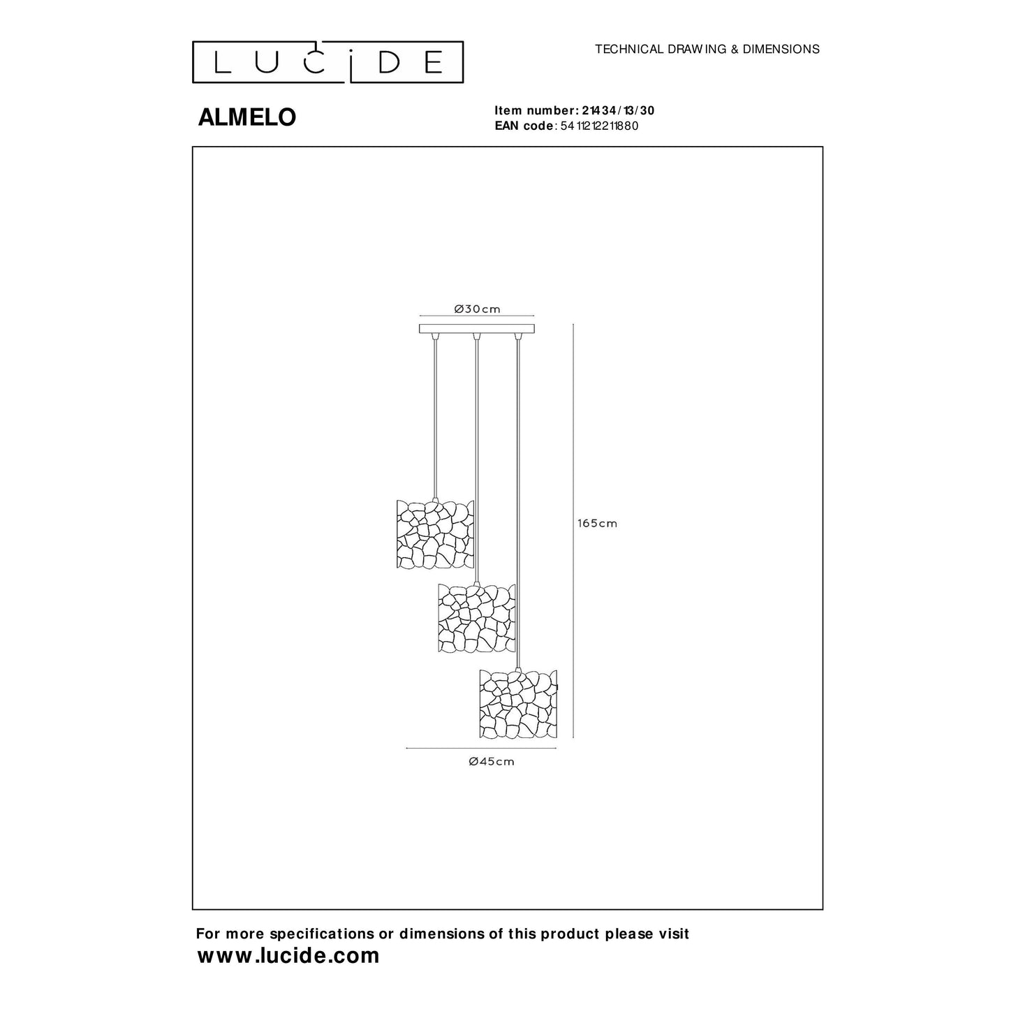 Lucide ALMELO - Pendant light - 3xE27 Black