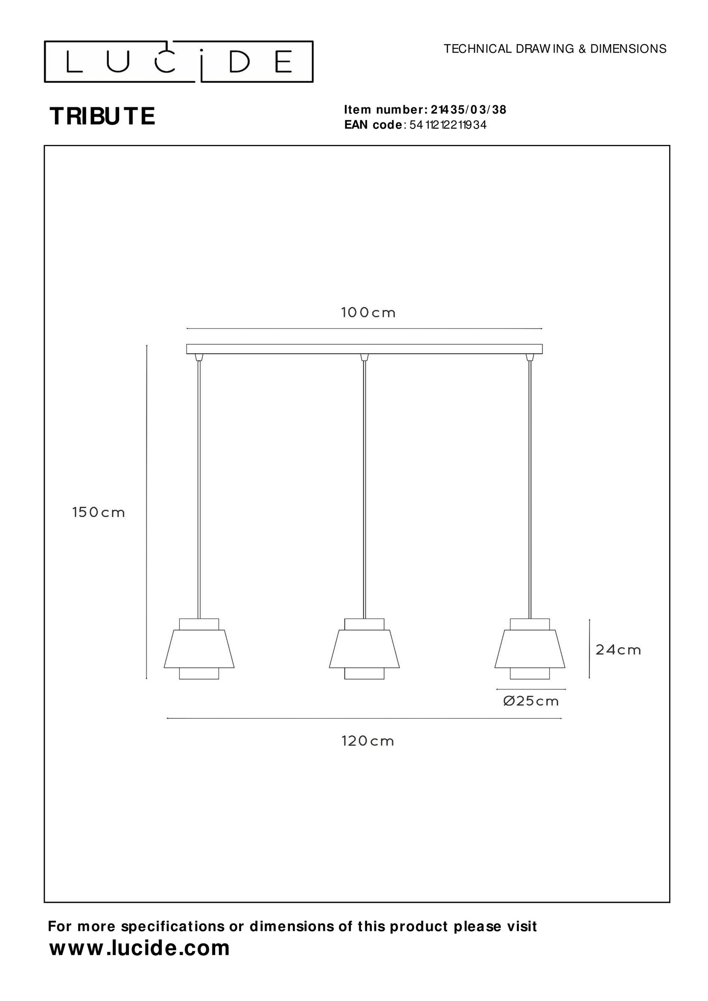 Lucide TRIBUTE - Pendant light - 3x E27 - Cream