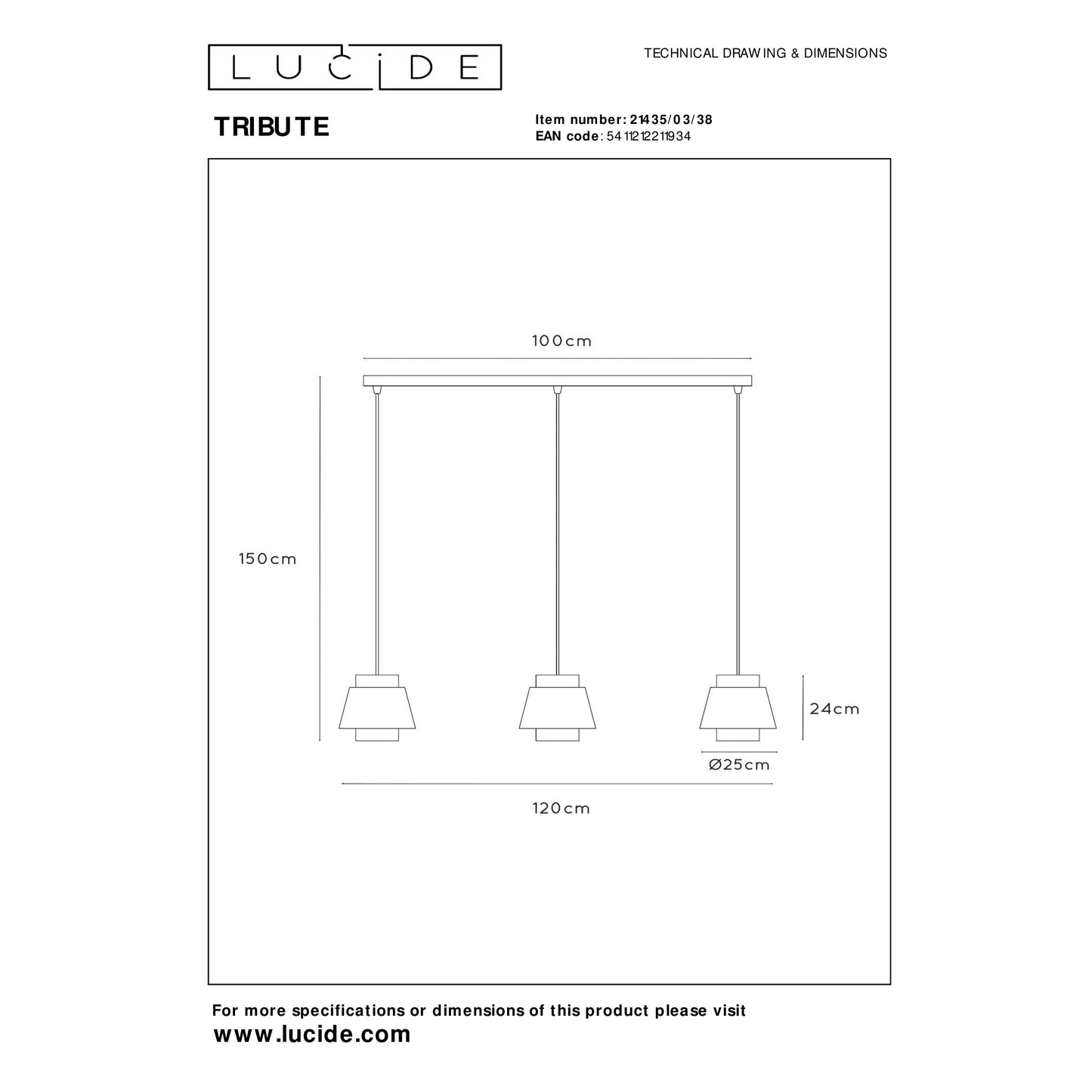 Lucide TRIBUTE - Pendant light - 3x E27 - Cream