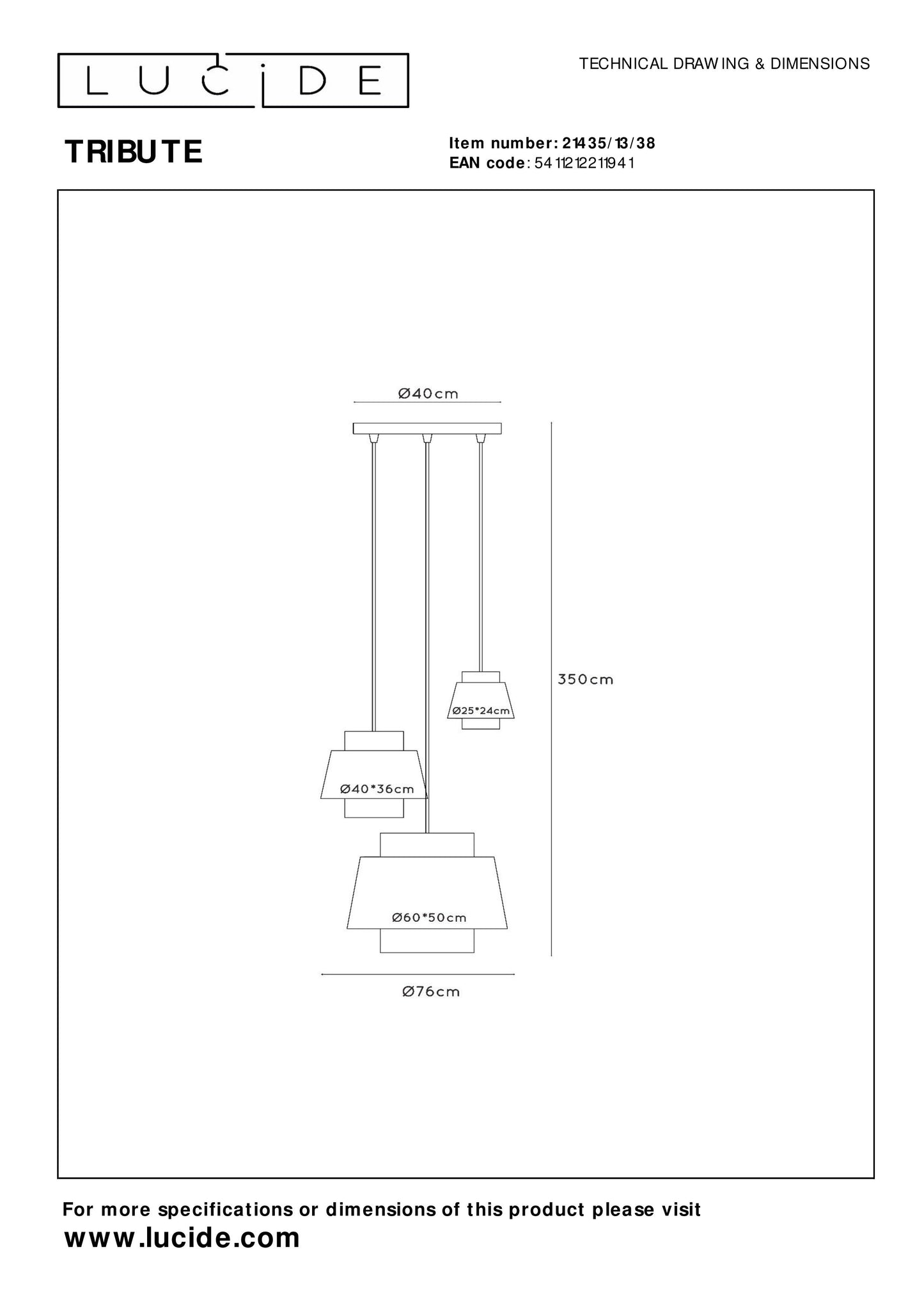 Lucide TRIBUTE - Pendant light - 3xE27 - Cream