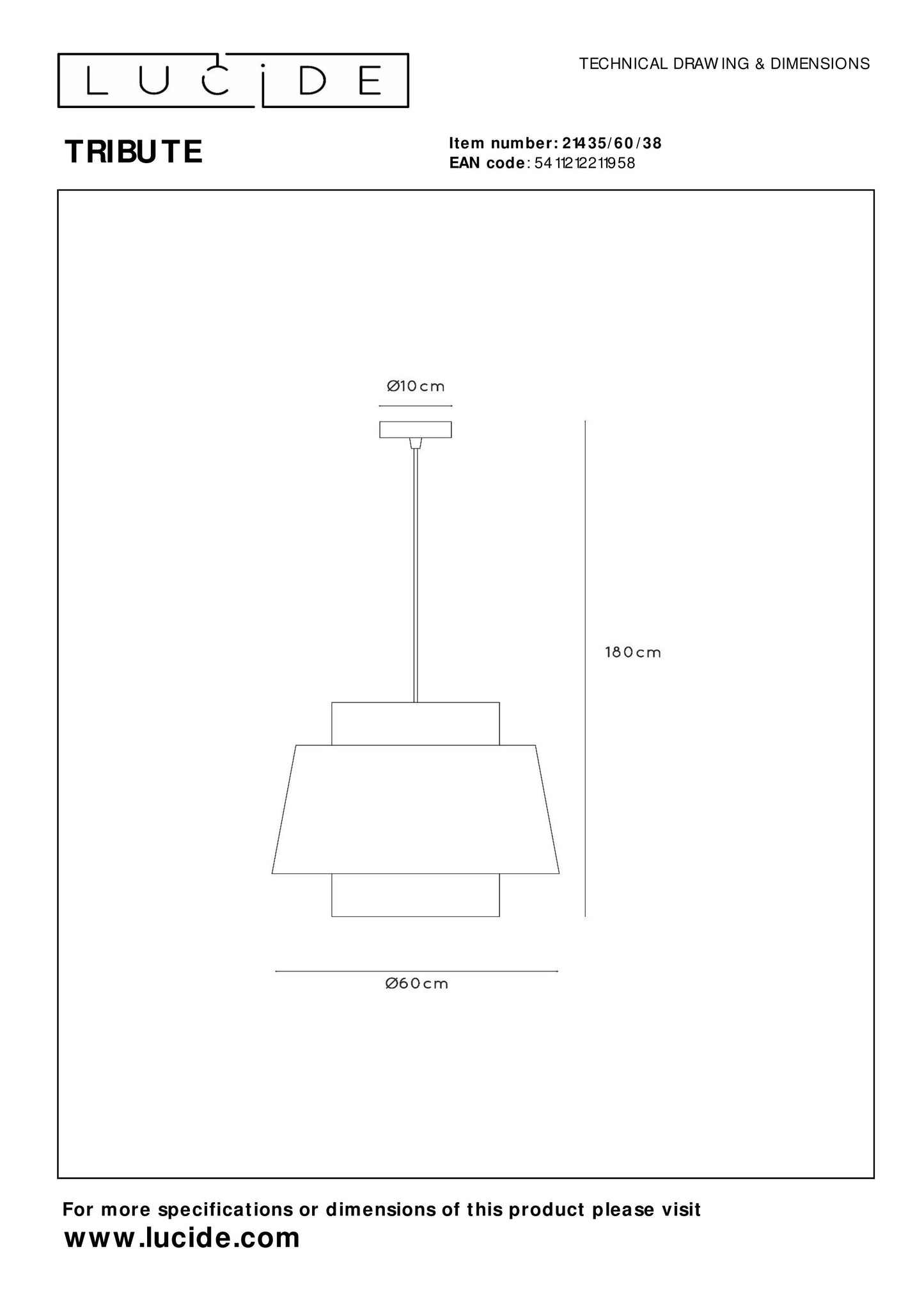 Lucide TRIBUTE - Pendant light - Ø 60 cm - 1xE27 - Cream