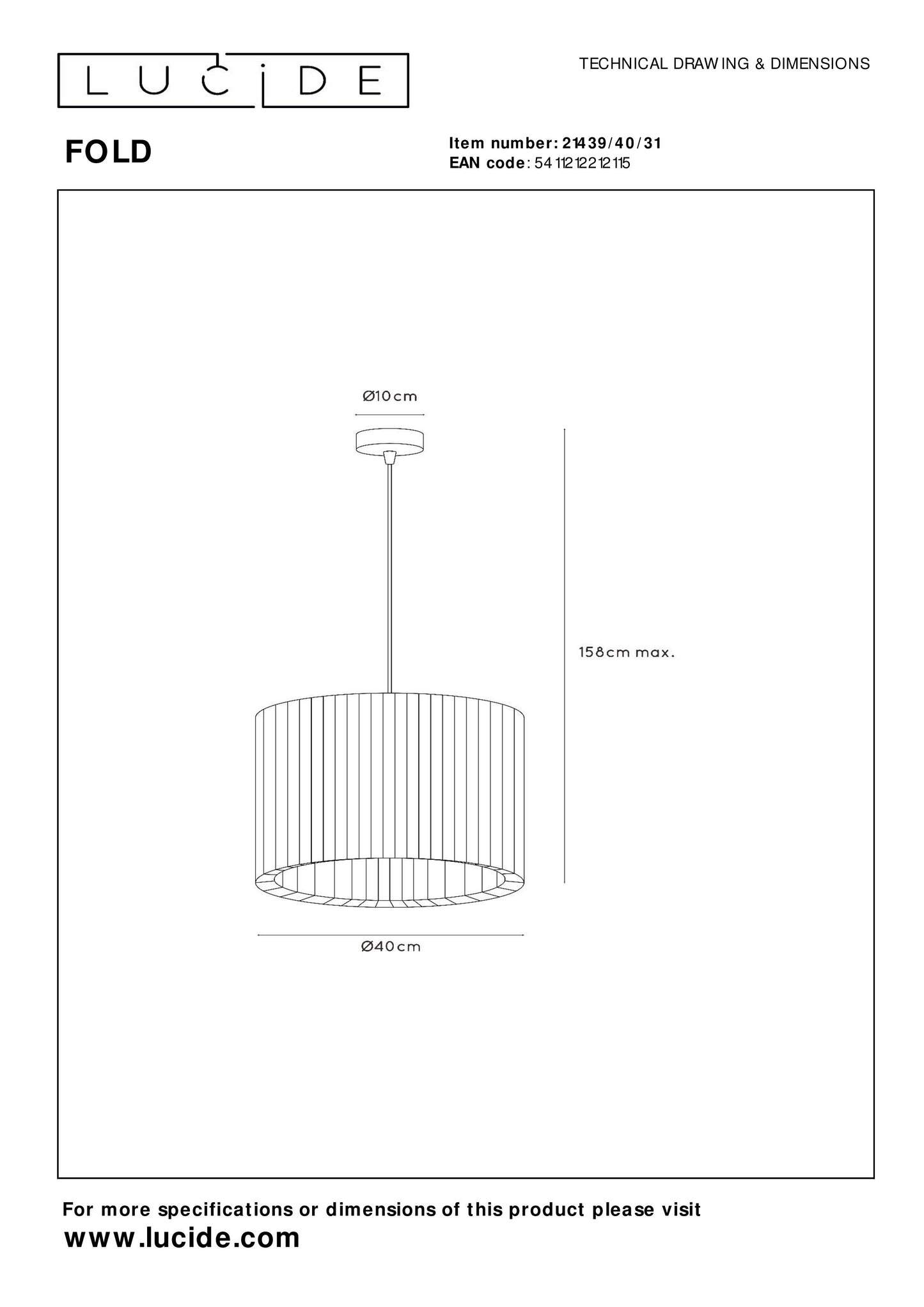 Lucide FOLD - Pendant light - Ø 40 cm - 1xE27 - White