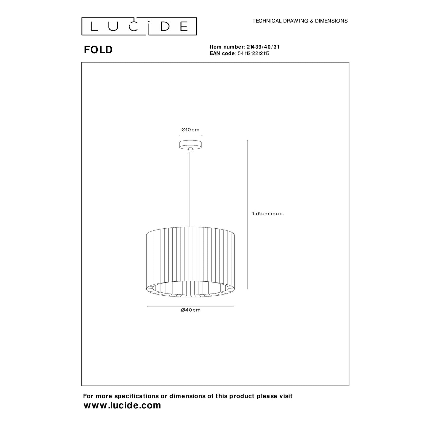 Lucide FOLD - Pendant light - Ø 40 cm - 1xE27 - White