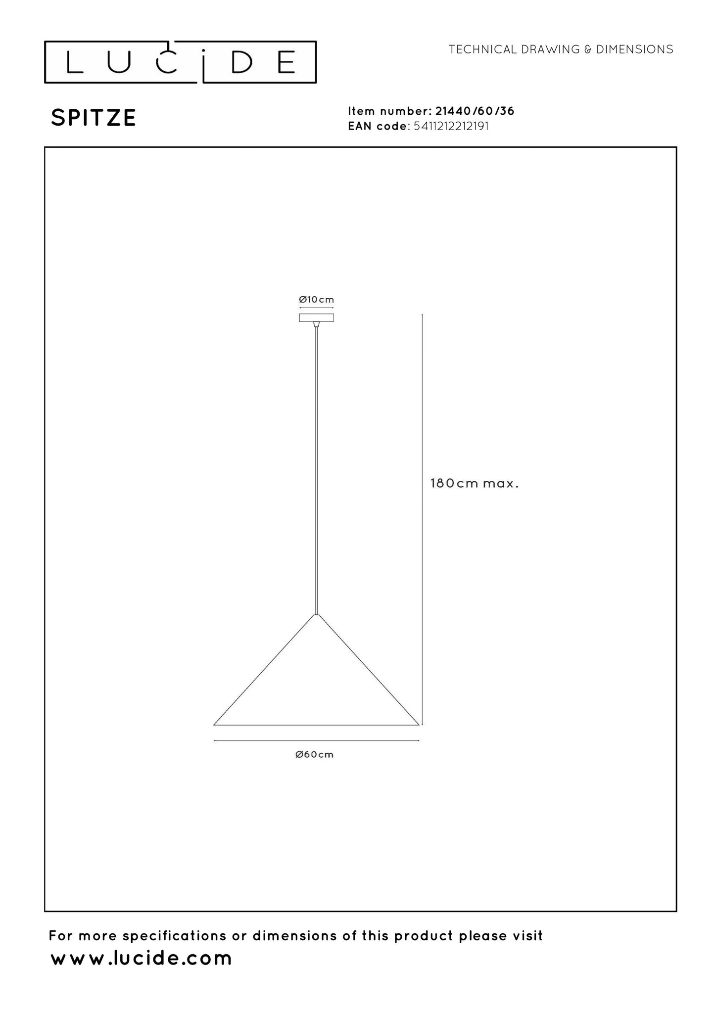 Lucide SPITZE - Pendant light - Ø 60 cm - 1xE27 - Grey | Vibes