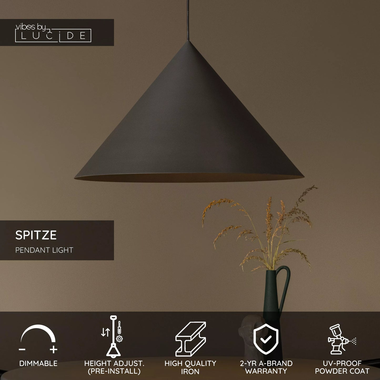 Lucide SPITZE - Pendant light - Ø 60 cm - 1xE27 - Grey | Vibes