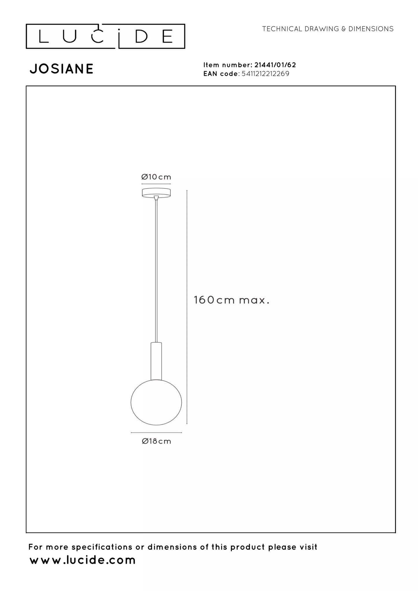Lucide JOSIANE - Pendant light - Ø 18 cm - 1xG9 - Amber | Vibes