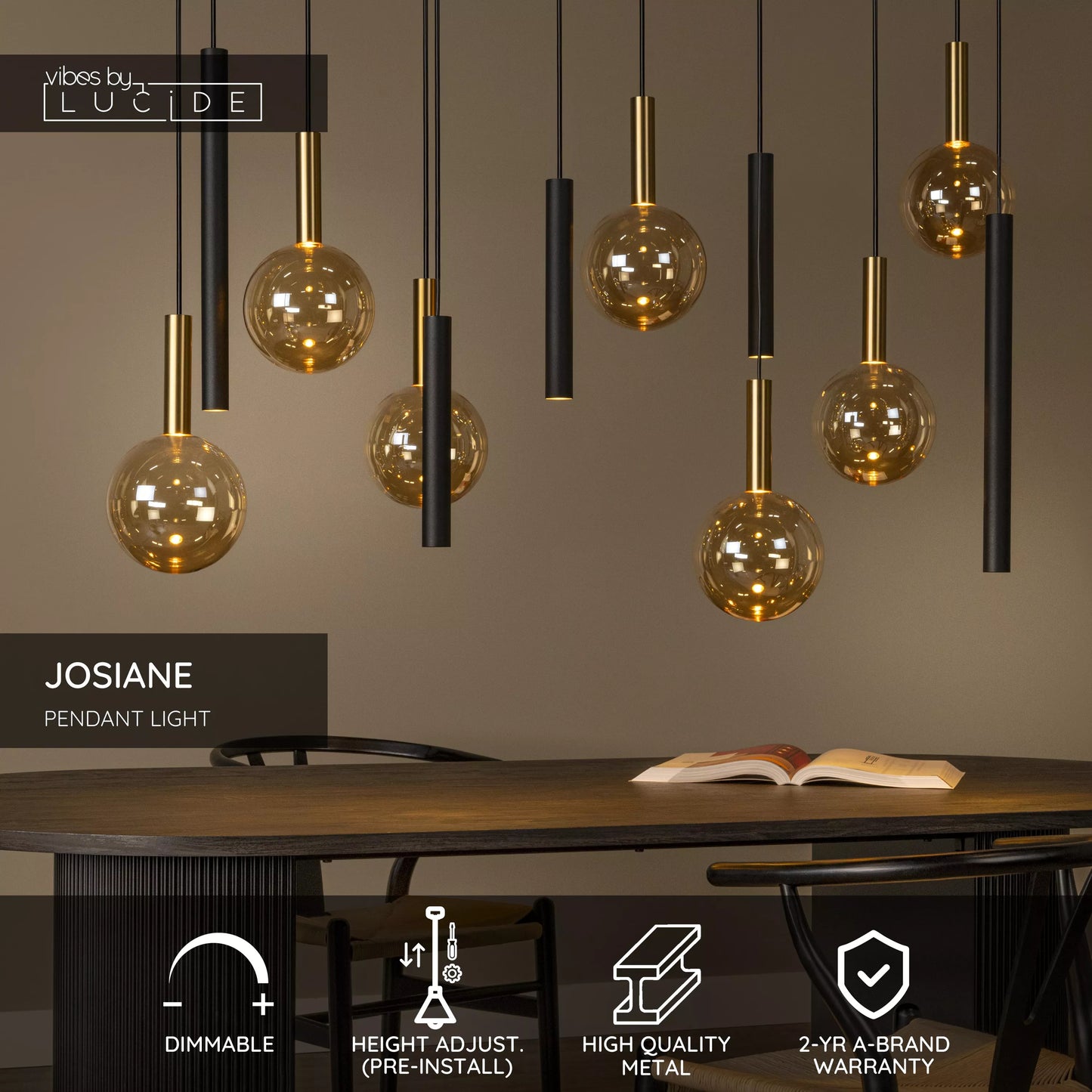 Lucide JOSIANE - Pendant light - 7xG9 - Black | Vibes