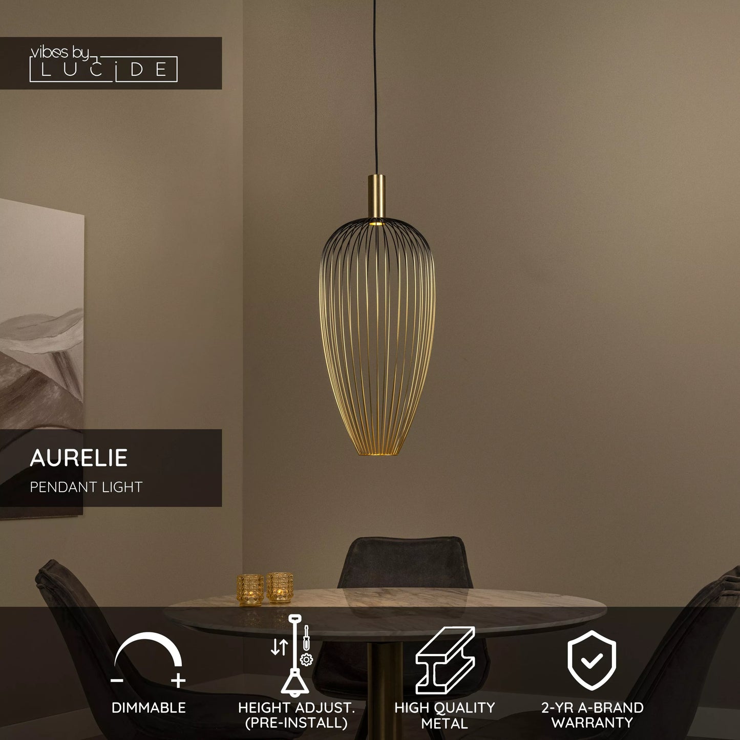 Lucide AURELIE - Pendant light - Ø 30 cm - 1xGU10 (MR11) - Gold | Vibes