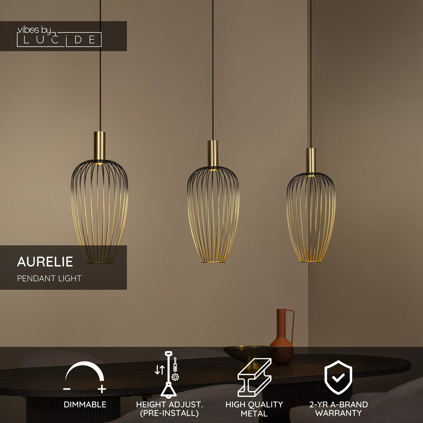 Lucide AURELIE - Pendant light - 3xGU10 (MR11) - Gold | Vibes