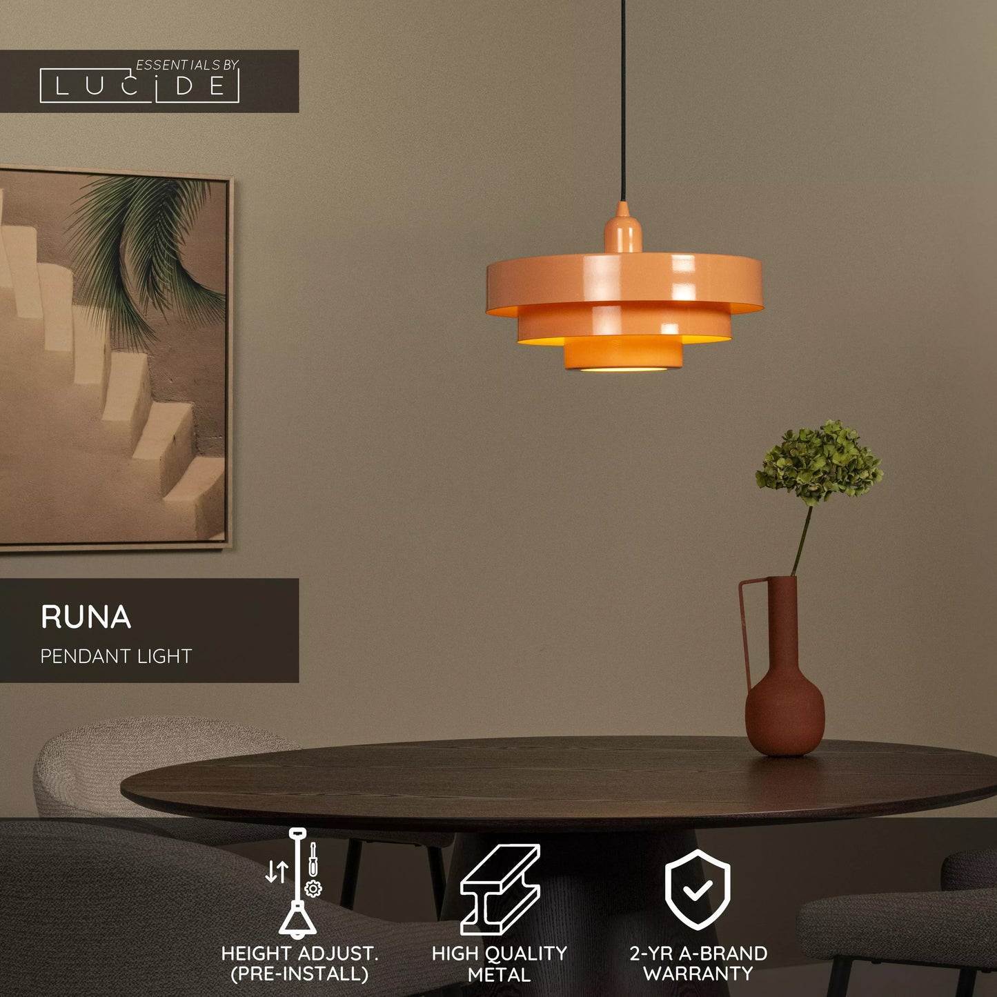 Lucide RUNA - Pendant light - Ø 35 cm - 1xE27 - Pink | Essential
