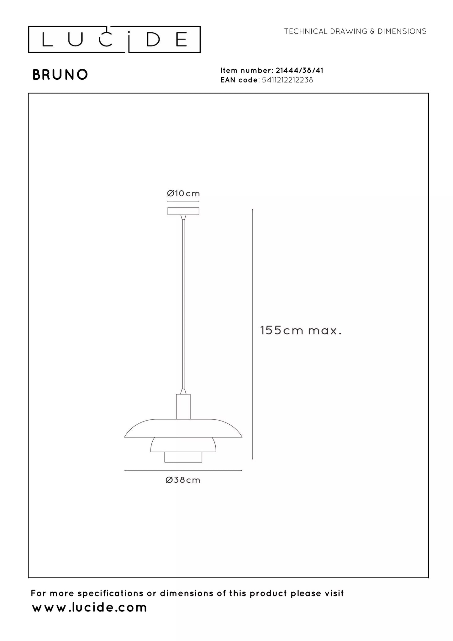Lucide BRUNO - Pendant light - Ø 38 cm - 1xE27 - Taupe | Essential