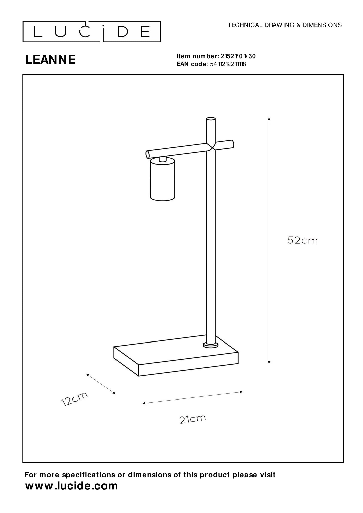 Lucide LEANNE - Table lamp - 1xE27 - Black