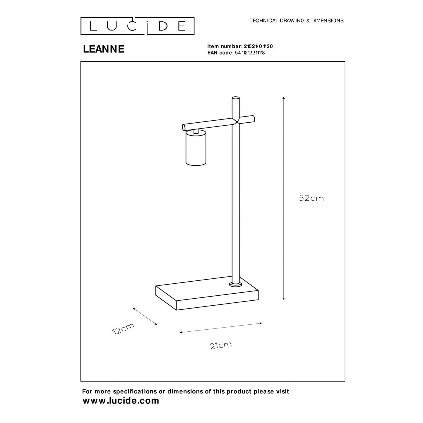 Lucide LEANNE - Table lamp - 1xE27 - Black