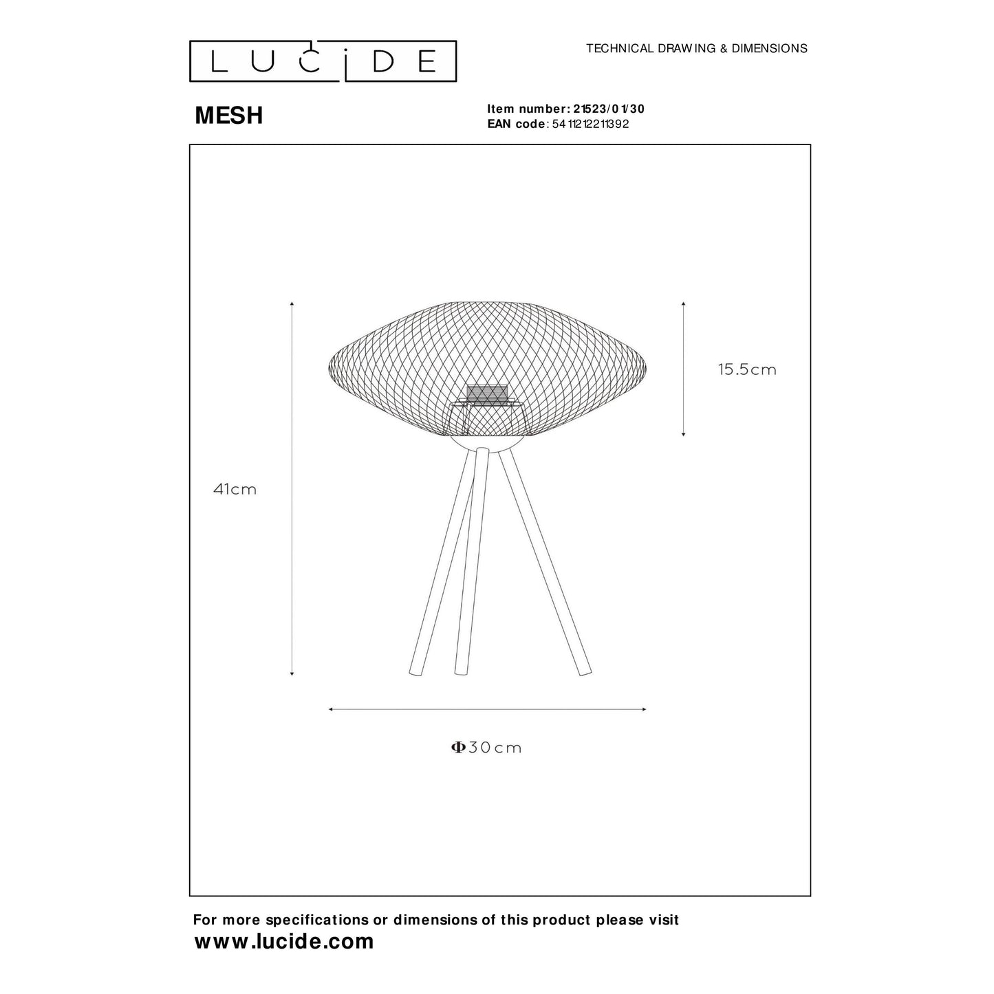 Lucide MESH - Table lamp - Ø 30 cm - 1xE27 - Black