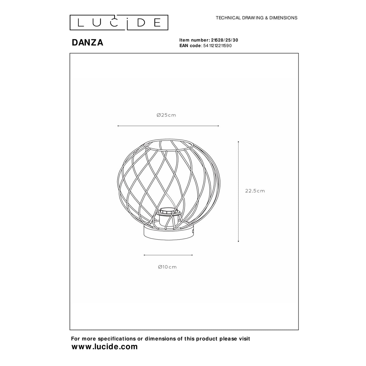 Lucide DANZA - Table lamp - Ø 25 cm - 1xE27 - Black