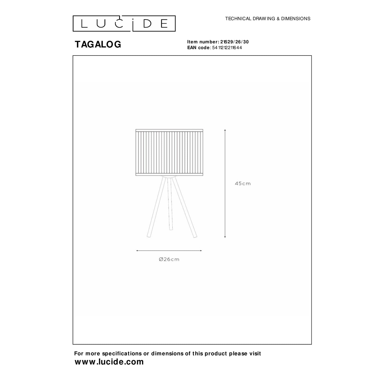 Lucide TAGALOG - Table lamp - Ø 26 cm - 1xE27 - Black