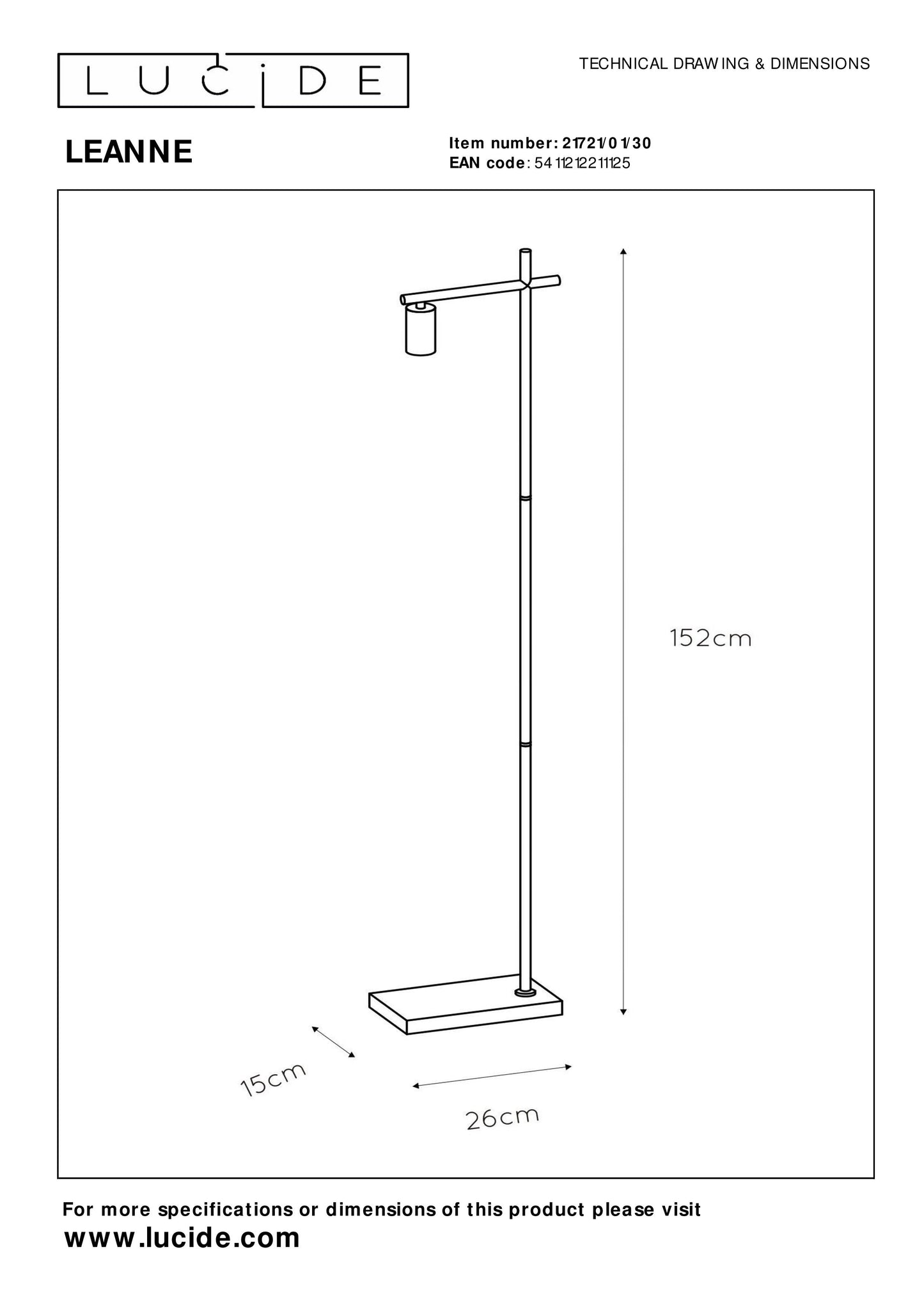 Lucide LEANNE - Floor lamp - 1xE27 - Black