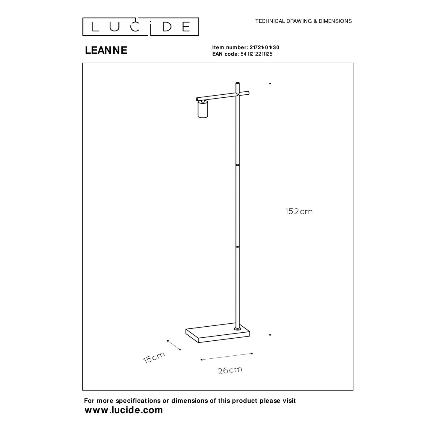 Lucide LEANNE - Floor lamp - 1xE27 - Black