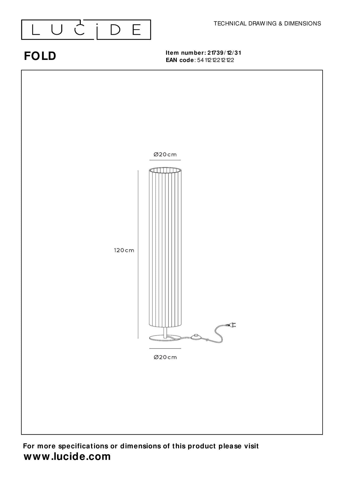 Lucide FOLD - Floor lamp - Ø 20 cm - 2xE27 - White