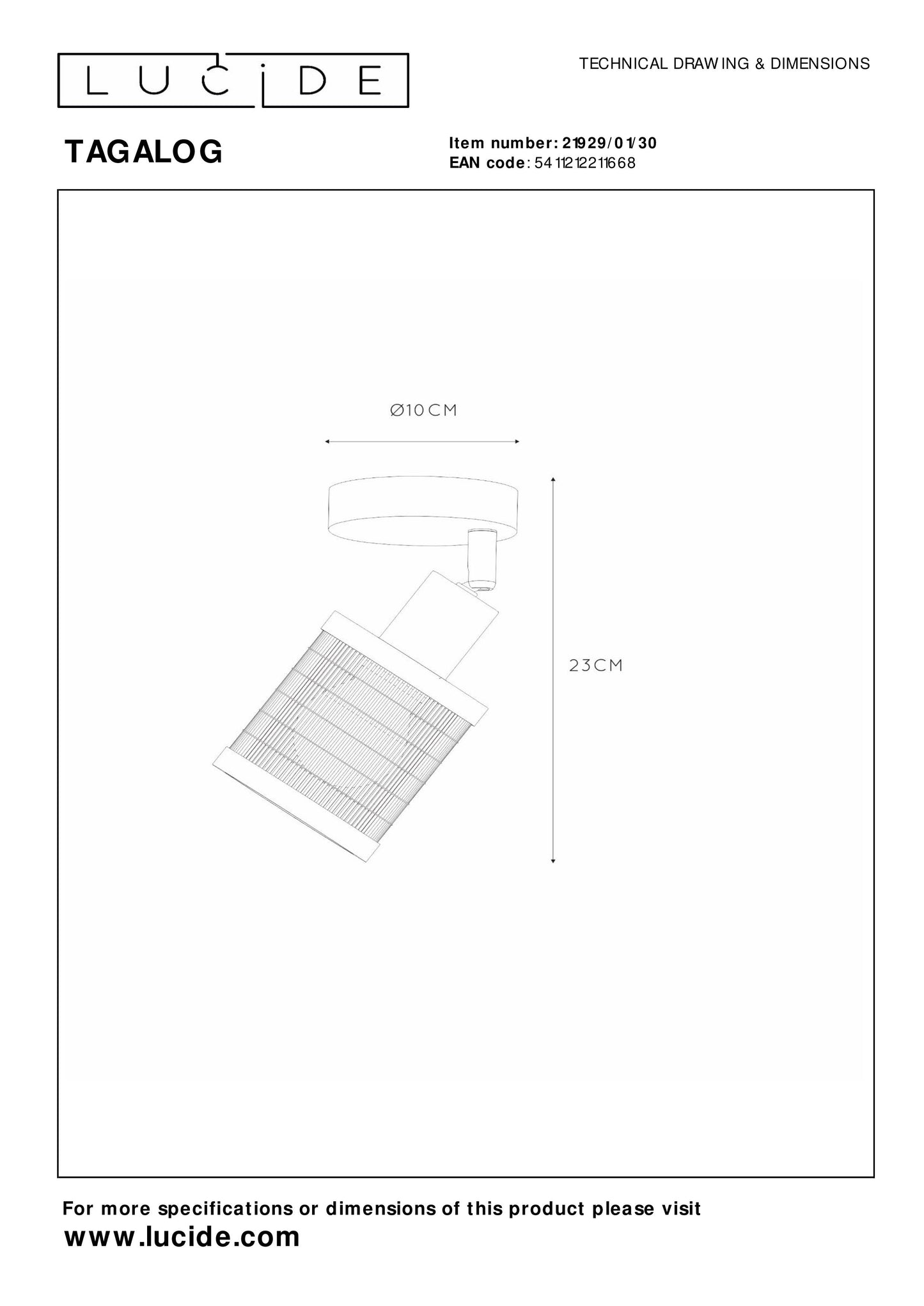 Lucide TAGALOG - Ceiling spotlight - Ø 10 cm - 1xE27 - Black