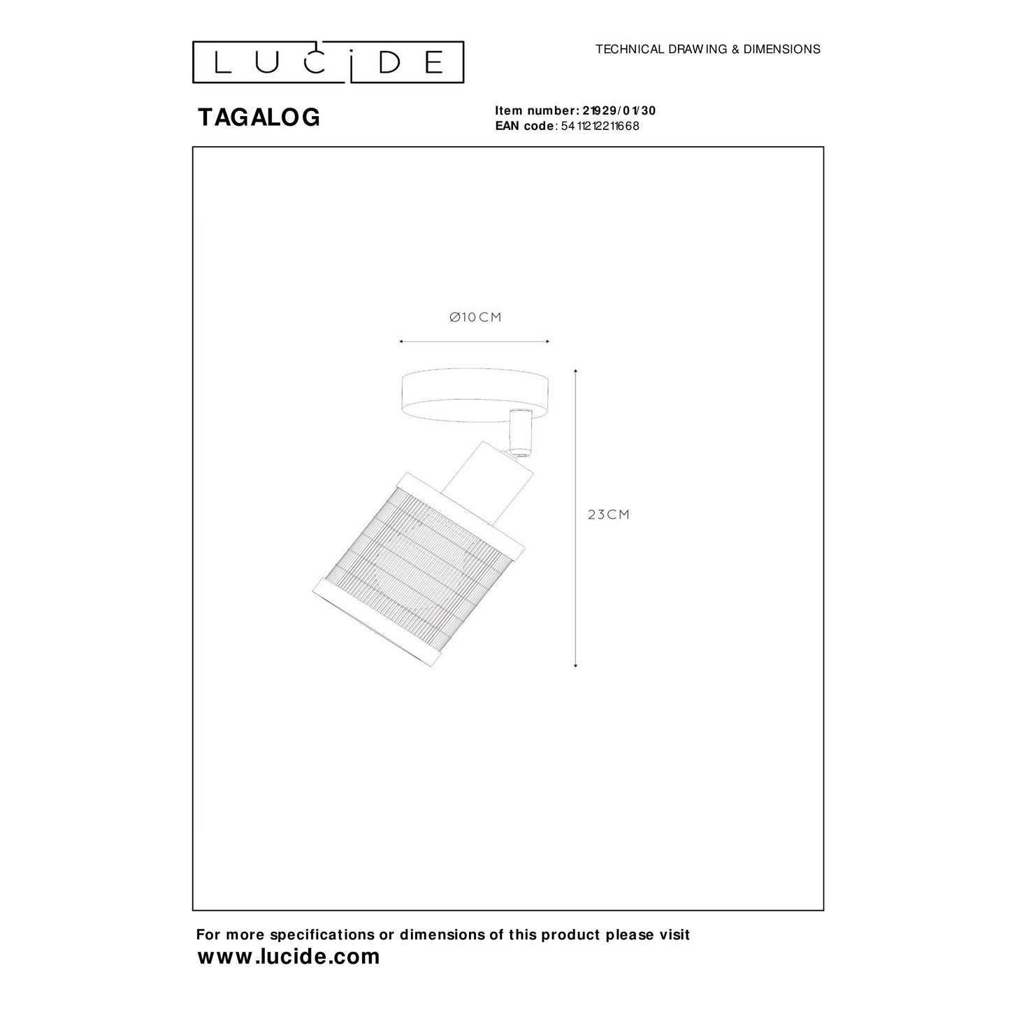 Lucide TAGALOG - Ceiling spotlight - Ø 10 cm - 1xE27 - Black