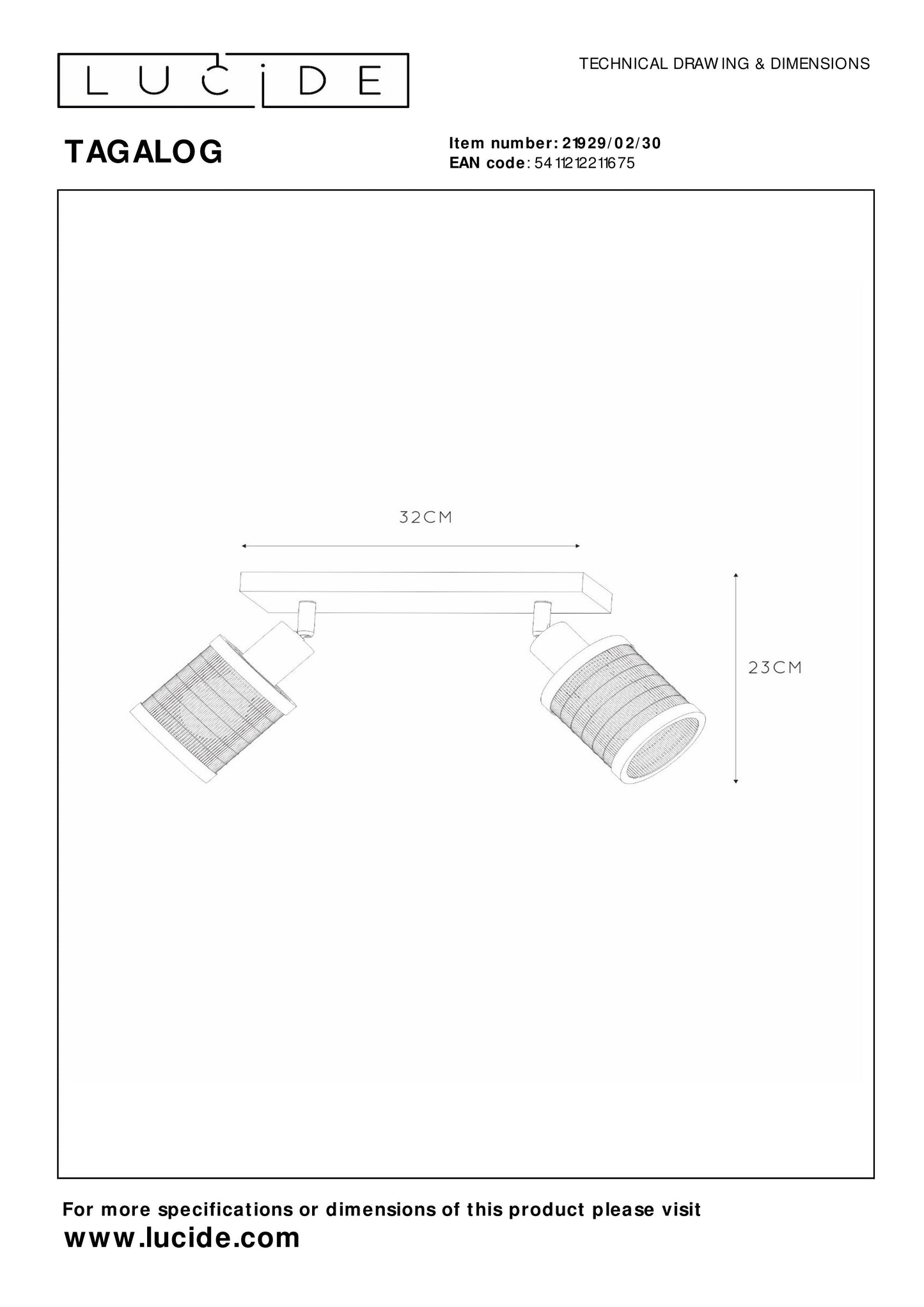 Lucide TAGALOG - Ceiling spotlight - 2xE27 - Black