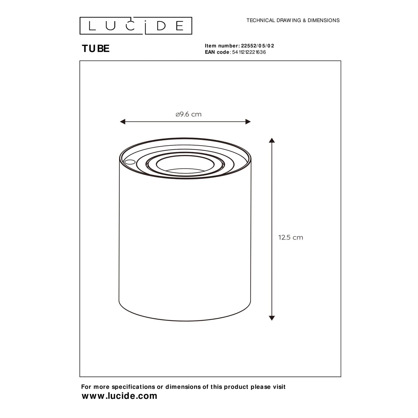 Lucide TUBE - Table lamp - Ø 9,6 cm - LED Dim. - GU10 - 1x5W 2600K/2800K - 3 StepDim - Matt Gold / Brass