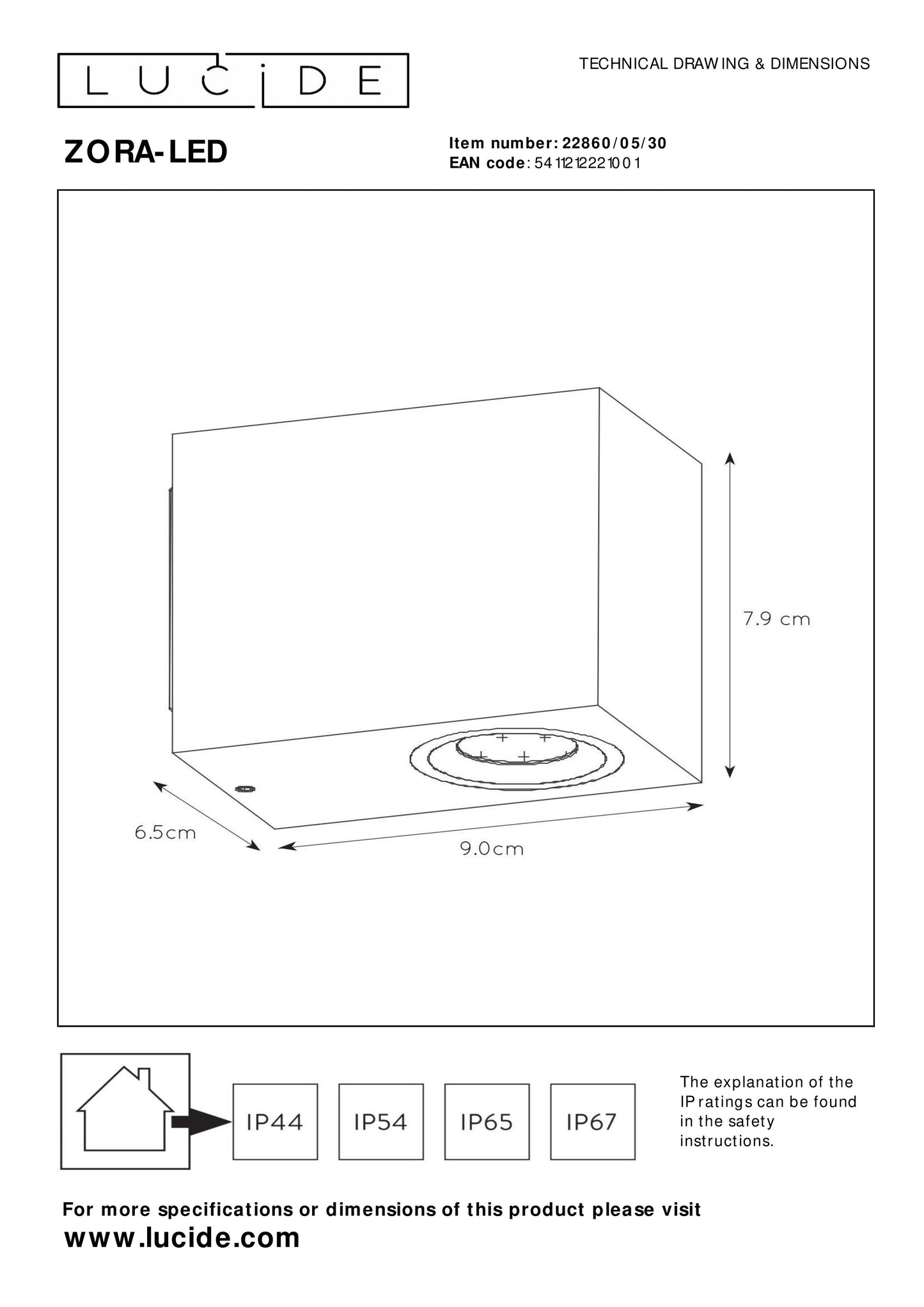 Lucide ZORA-LED - Wall spotlight / Wall light Indoor/Outdoor - LED Dim. - GU10 - 1x5W 3000K - IP44 - Black