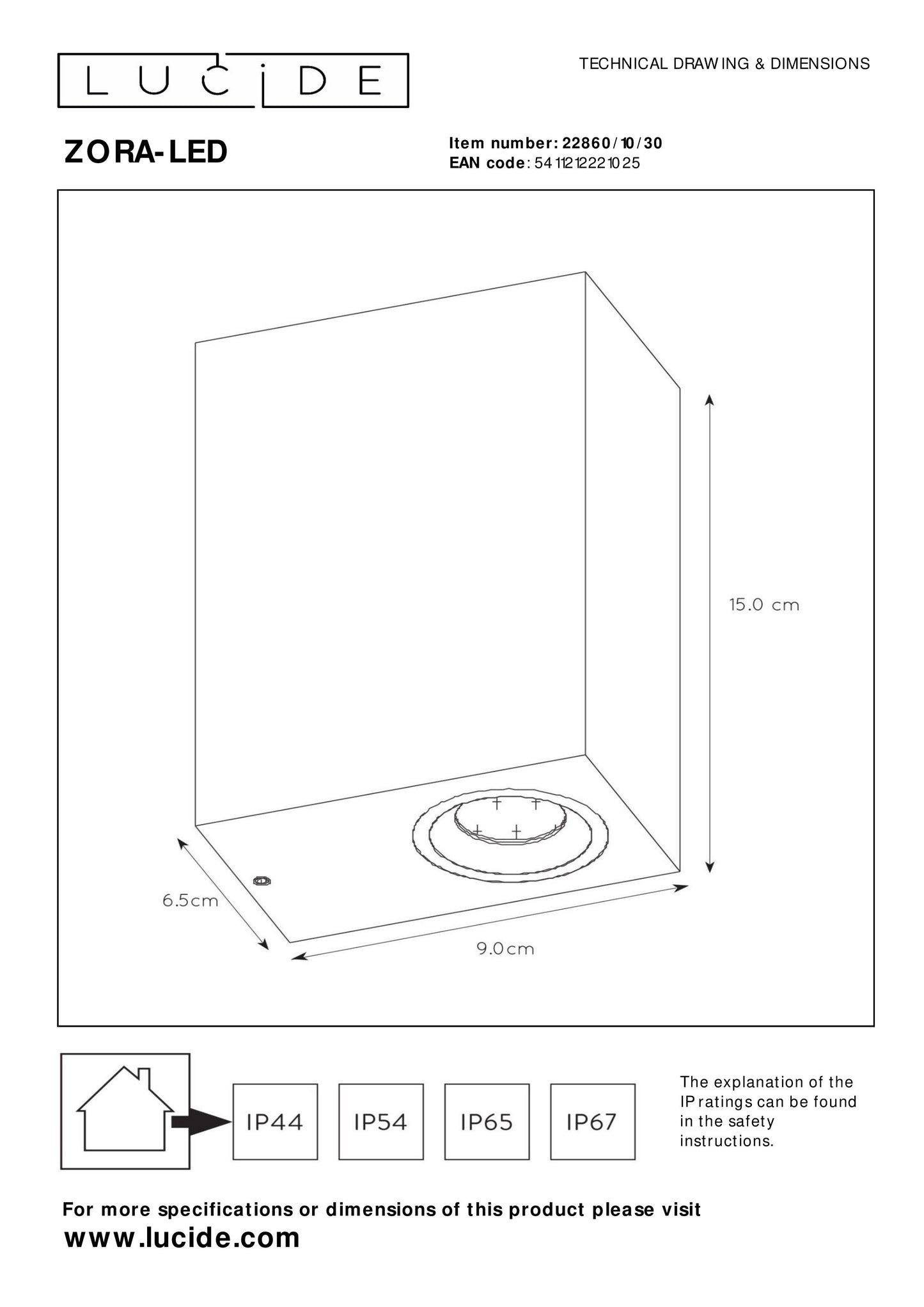 Lucide ZORA-LED - Wall spotlight / Wall light Indoor/Outdoor - LED Dim. - GU10 - 2x5W 3000K - IP44 - Black