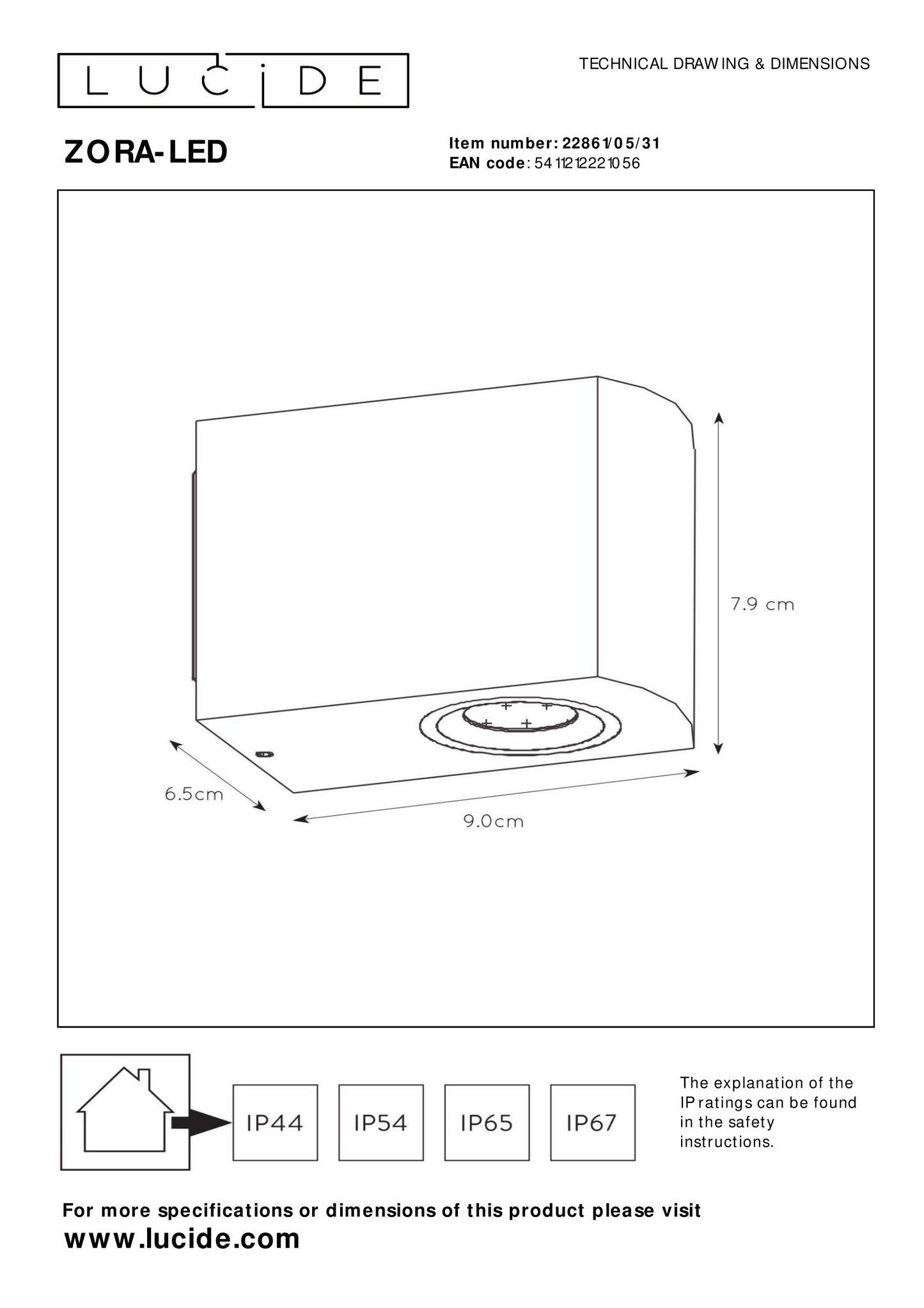 Lucide ZORA-LED - Wall spotlight / Wall light Indoor/Outdoor - LED Dim. - GU10 - 1x5W 3000K - IP44 White