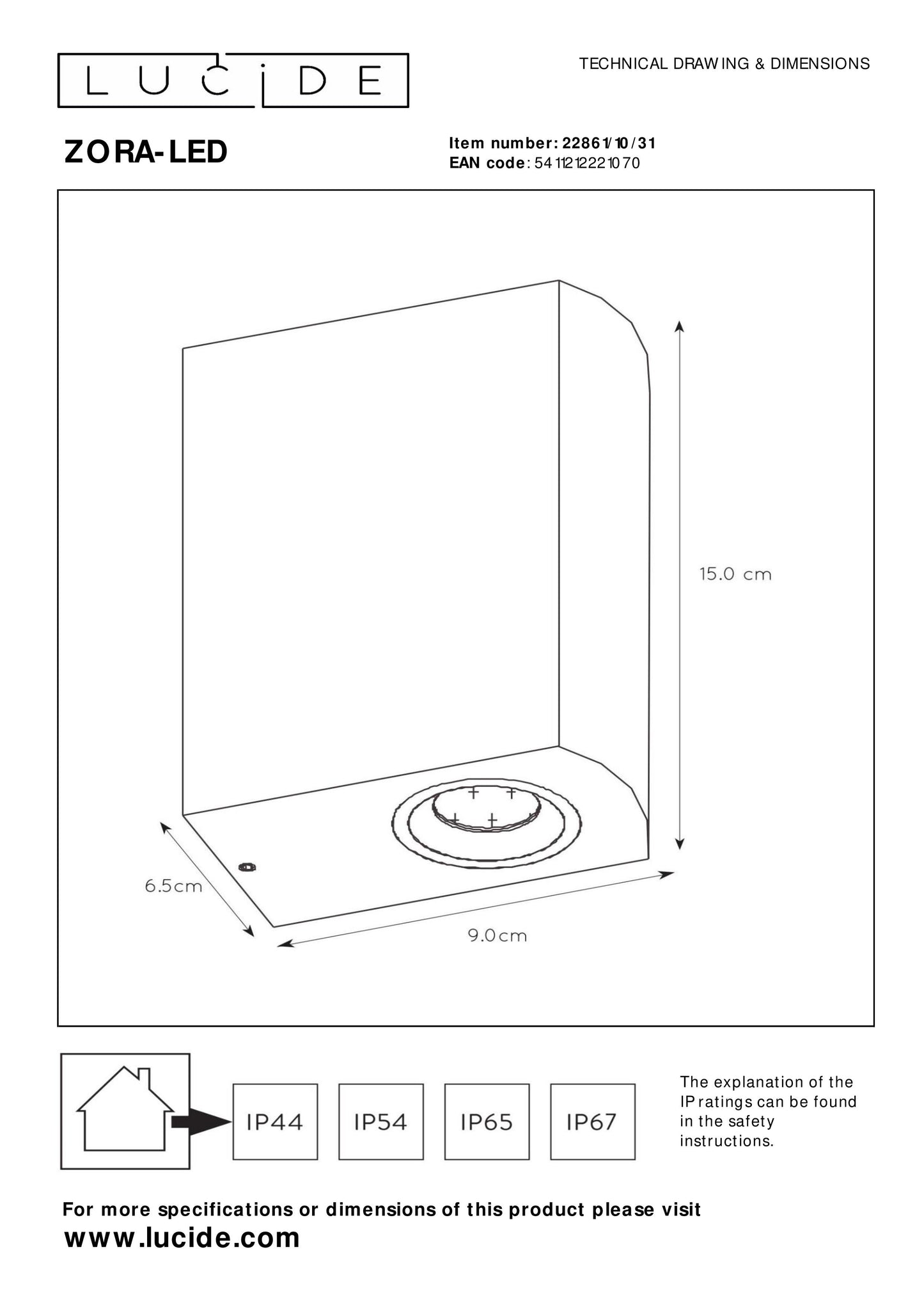 Lucide ZORA-LED - Wall spotlight / Wall light Indoor/Outdoor - LED Dim. - GU10 - 2x5W 3000K - IP44 White