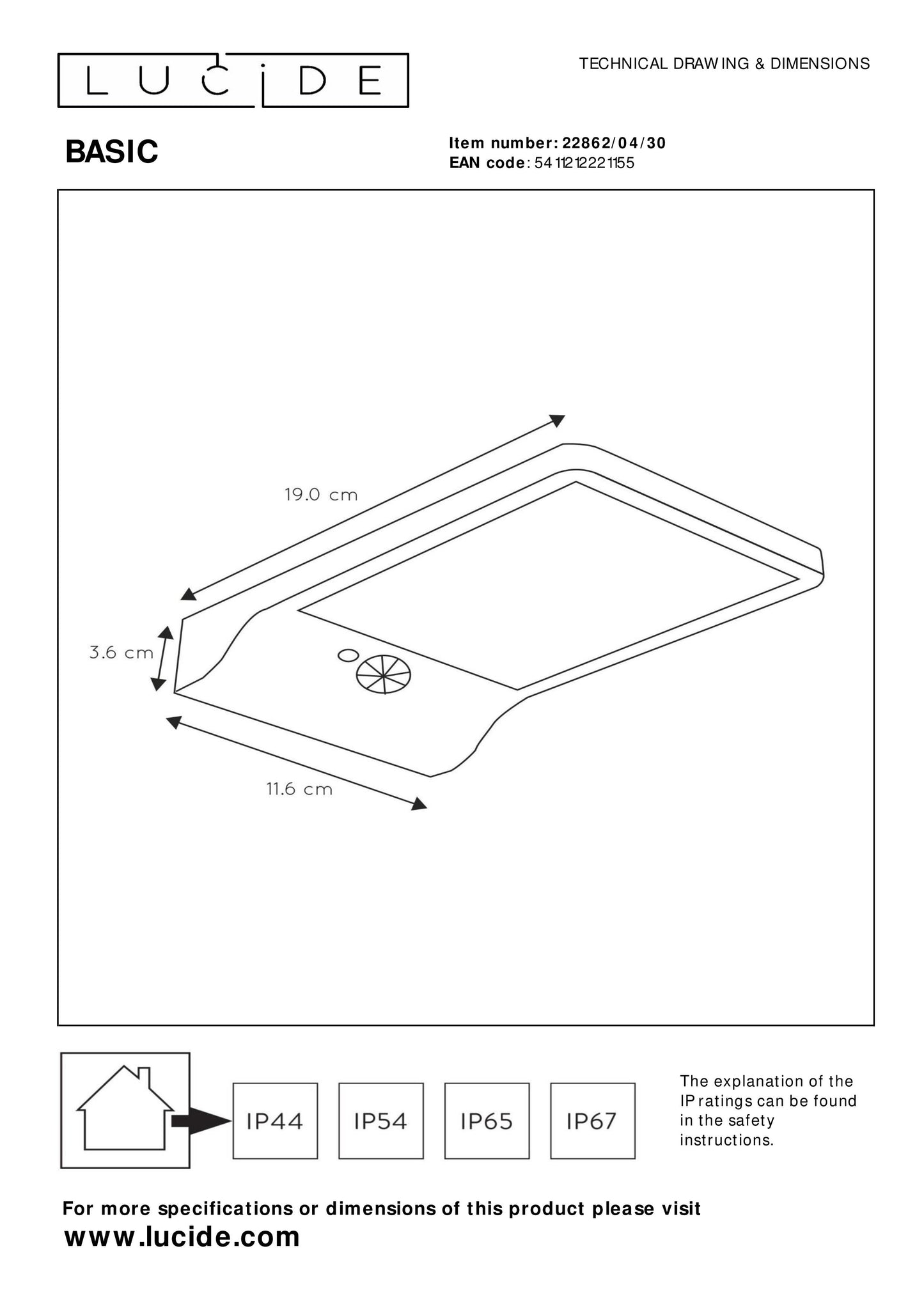 Lucide BASIC - Wall light Indoor/Outdoor - LED - 1x3W 2700K - IP44 - Motion & Day/Night Sensor - Black