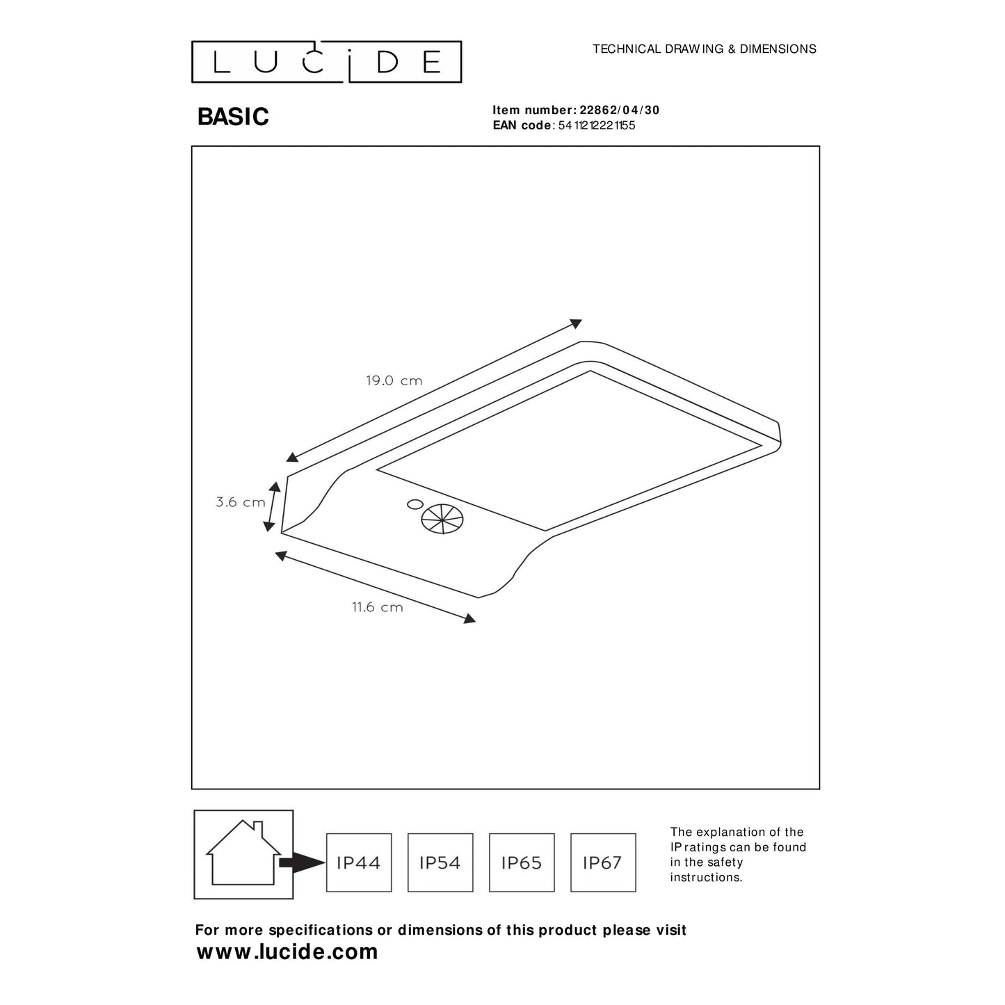 Lucide BASIC - Wall light Indoor/Outdoor - LED - 1x3W 2700K - IP44 - Motion & Day/Night Sensor - Black