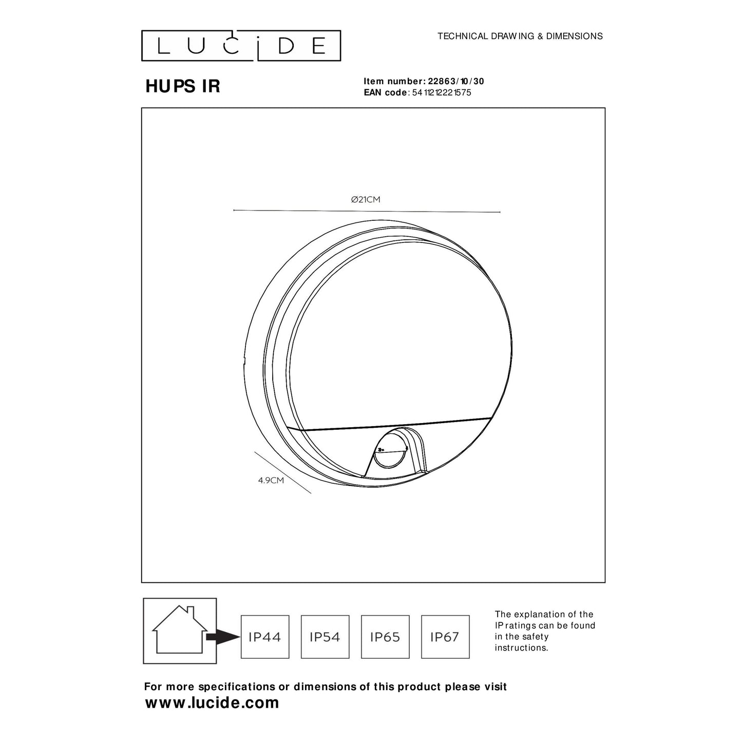 Lucide HUPS IR - Wall light Indoor/Outdoor - LED - 1x 10W 3000K - IP54 - Motion & Day/Night Sensor - Black