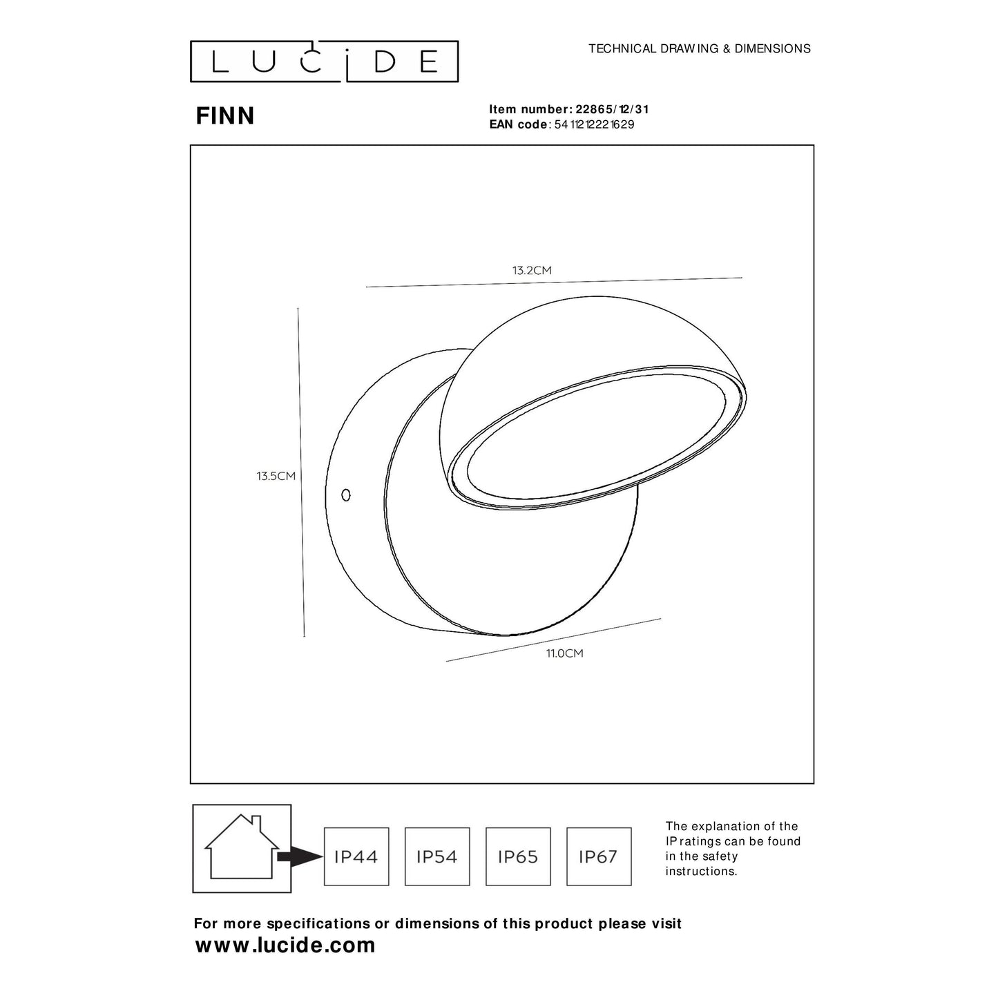 Lucide FINN - Wall light Indoor/Outdoor - LED - 1x12W 3000K - IP54 - Day/Night Sensor - White