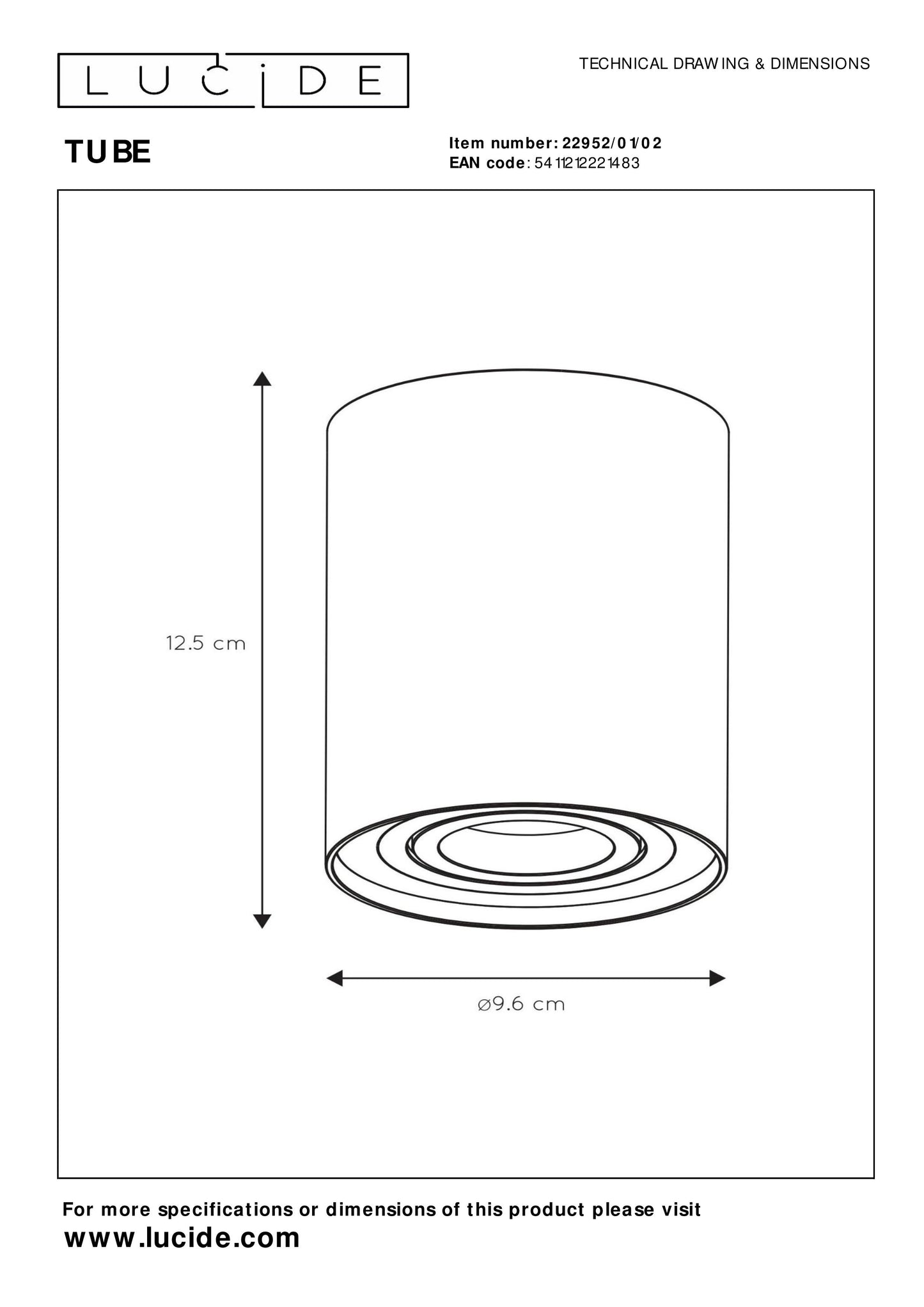 Lucide TUBE - Ceiling spotlight - Ø 9,6 cm - 1xGU10 - Matt Gold / Brass