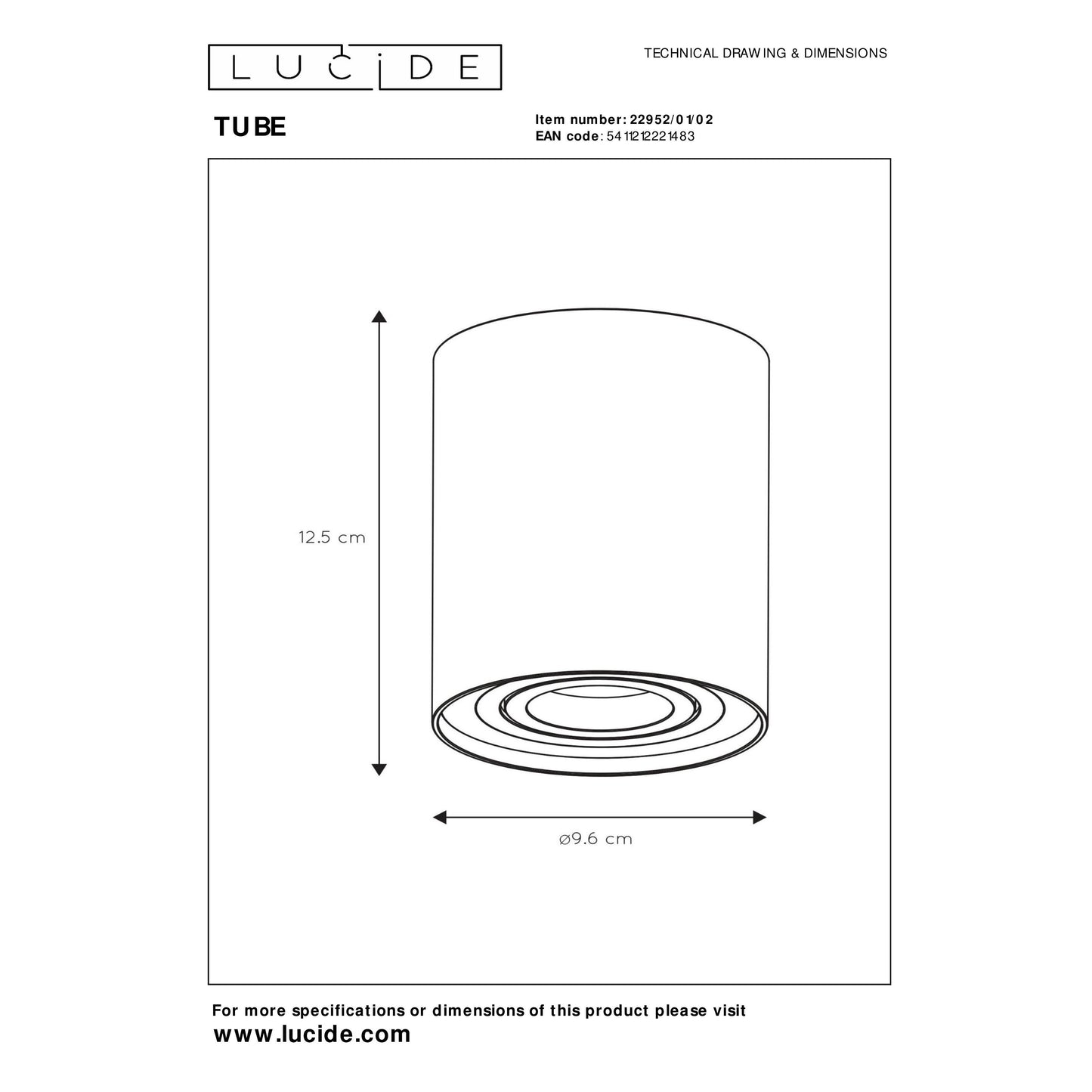 Lucide TUBE - Ceiling spotlight - Ø 9,6 cm - 1xGU10 - Matt Gold / Brass