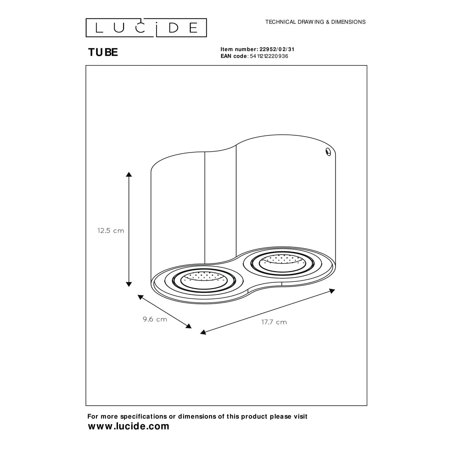 Lucide TUBE - Ceiling spotlight - 2x GU10 - White