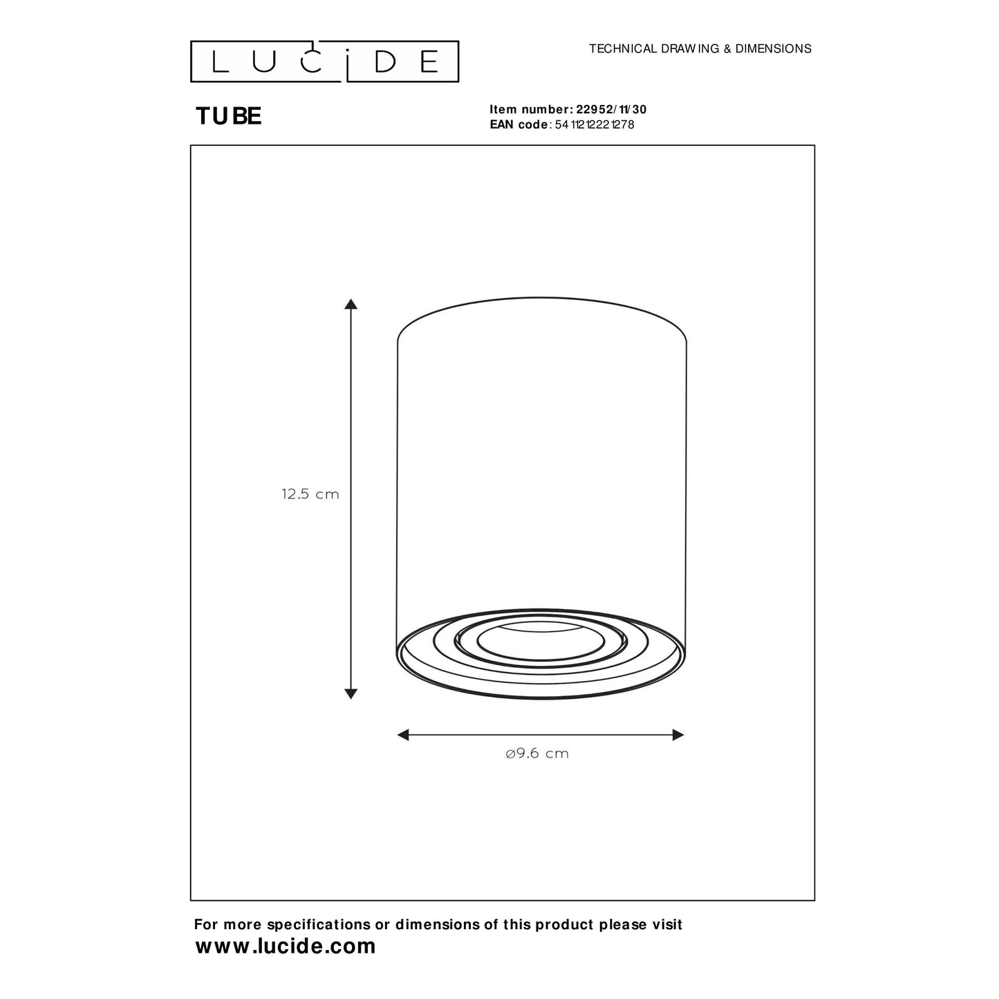 Lucide TUBE - Ceiling spotlight - Ø 9,6 cm - 1xGU10 - Black