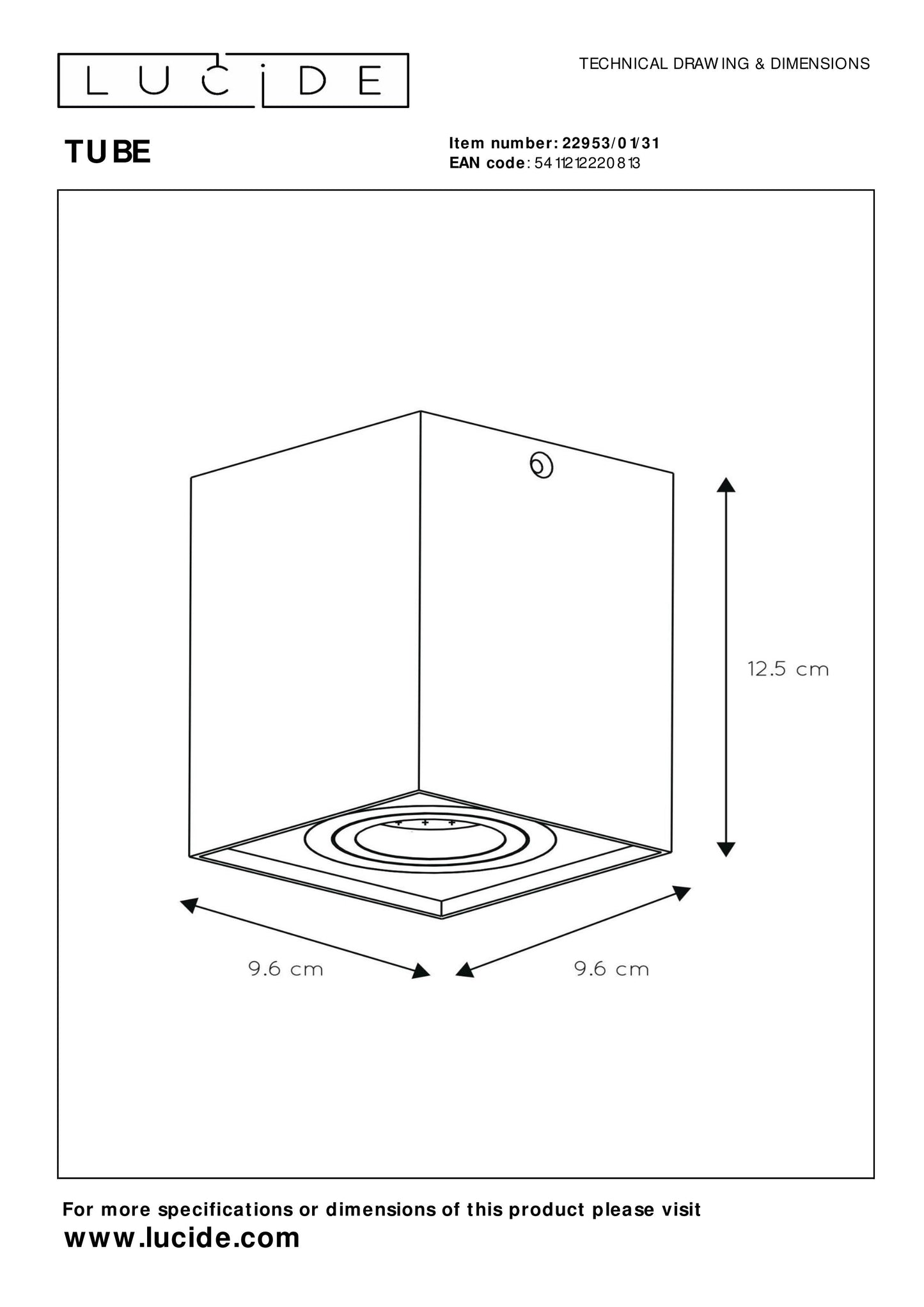 Lucide TUBE - Ceiling spotlight - 1xGU10 - White