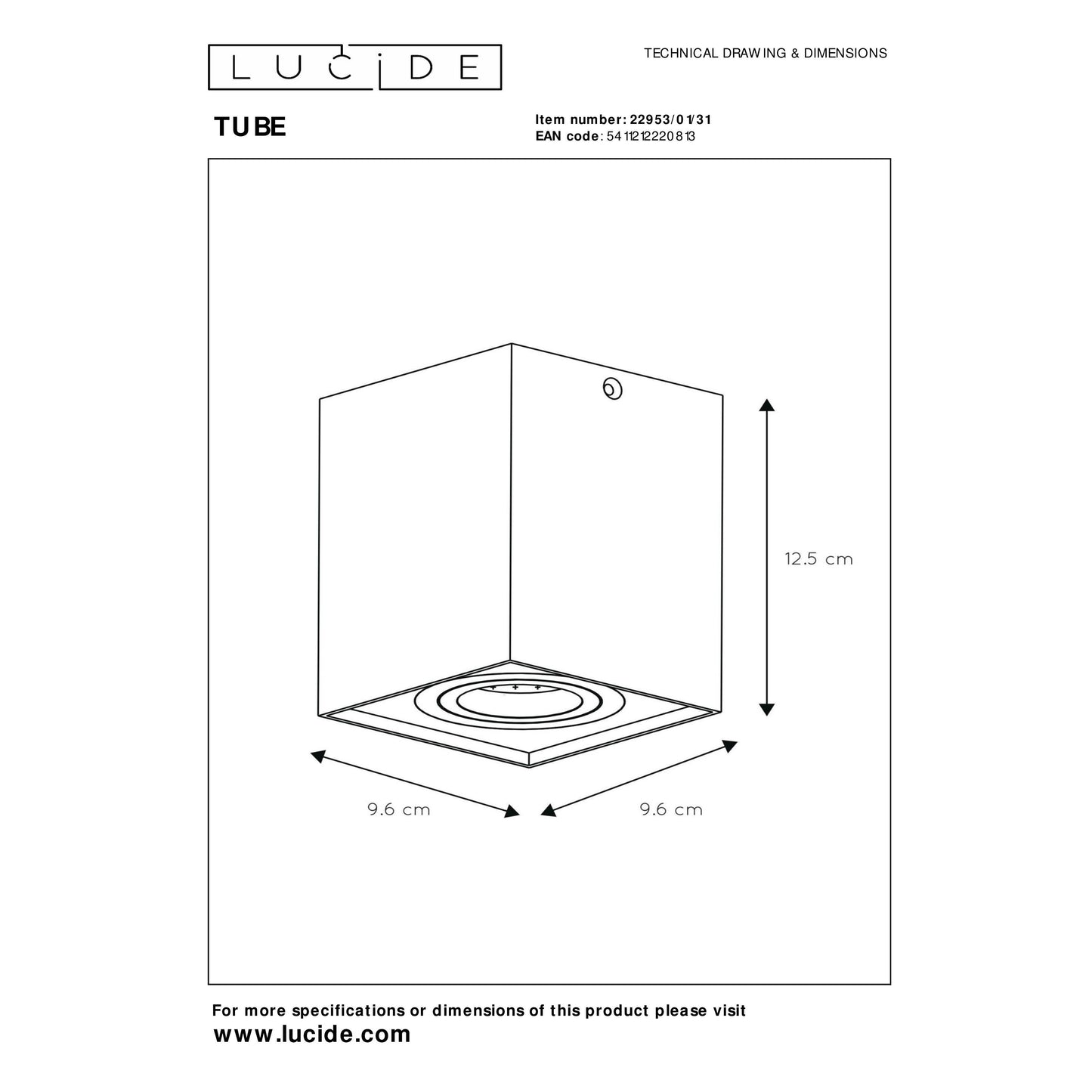 Lucide TUBE - Ceiling spotlight - 1xGU10 - White