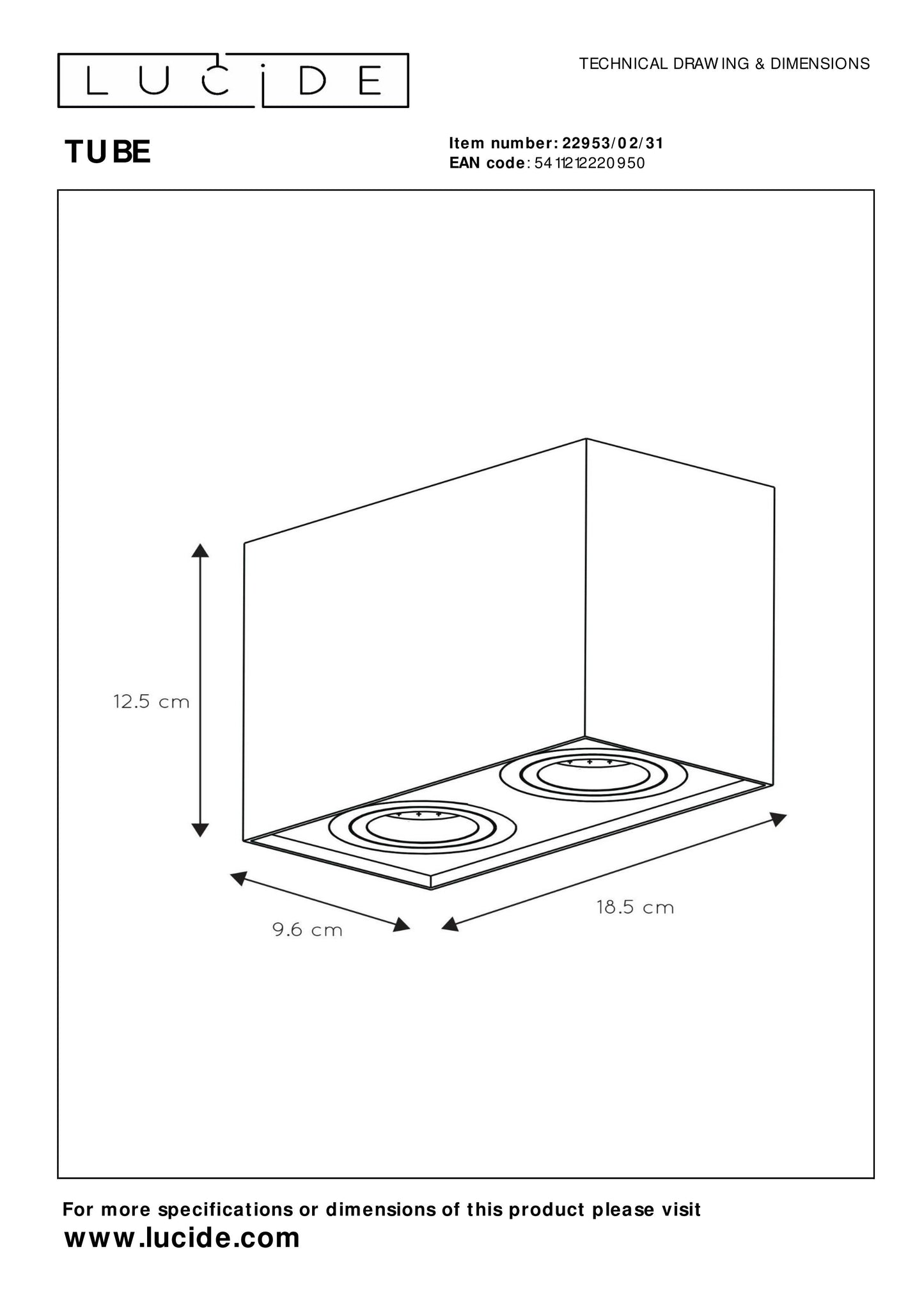 Lucide TUBE - Ceiling spotlight - 2xGU10 - White