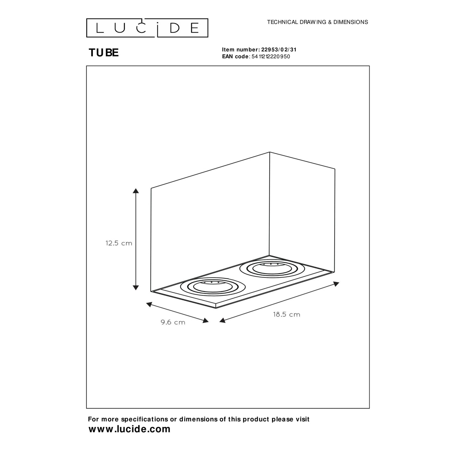 Lucide TUBE - Ceiling spotlight - 2xGU10 - White